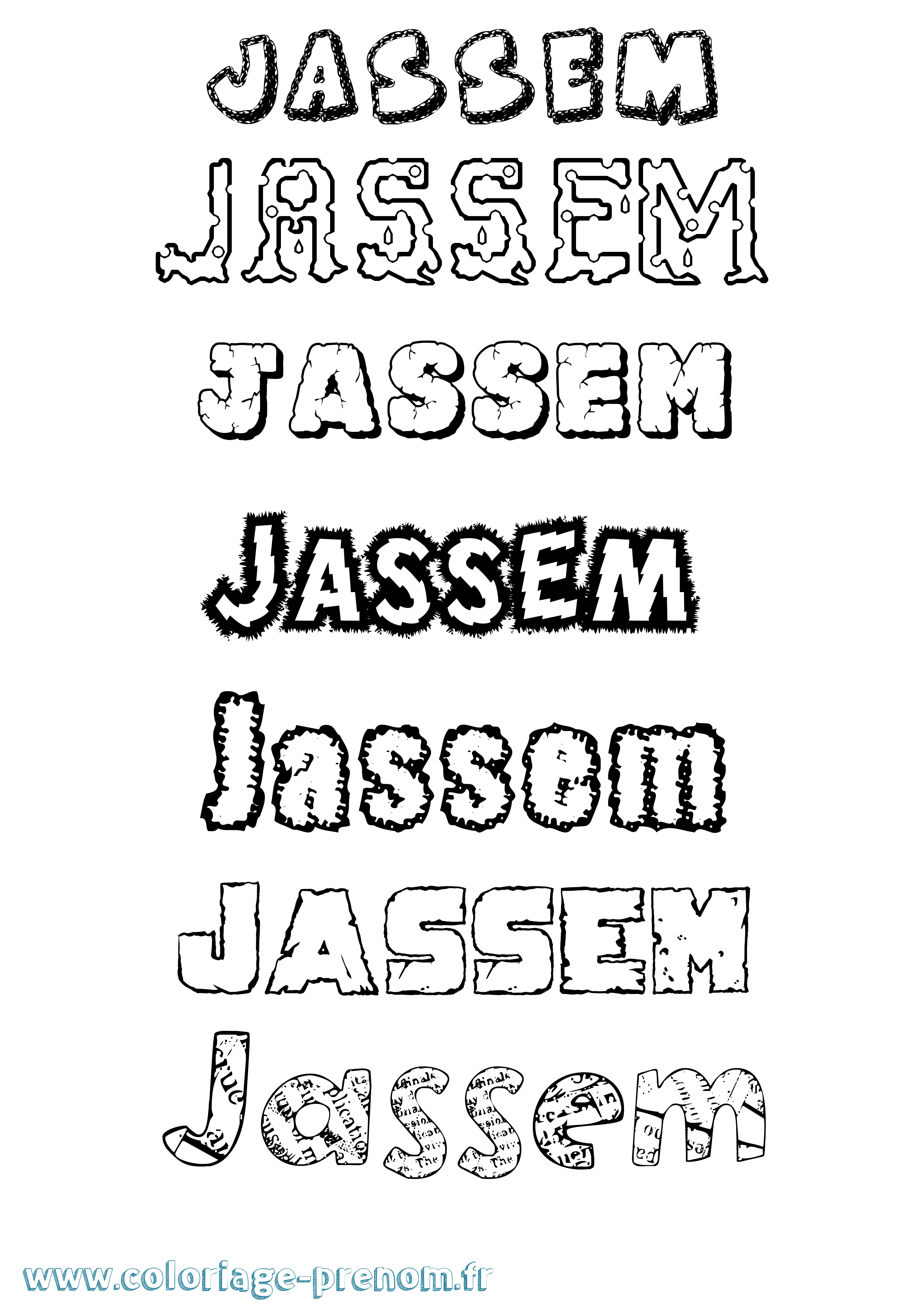 Coloriage prénom Jassem Destructuré