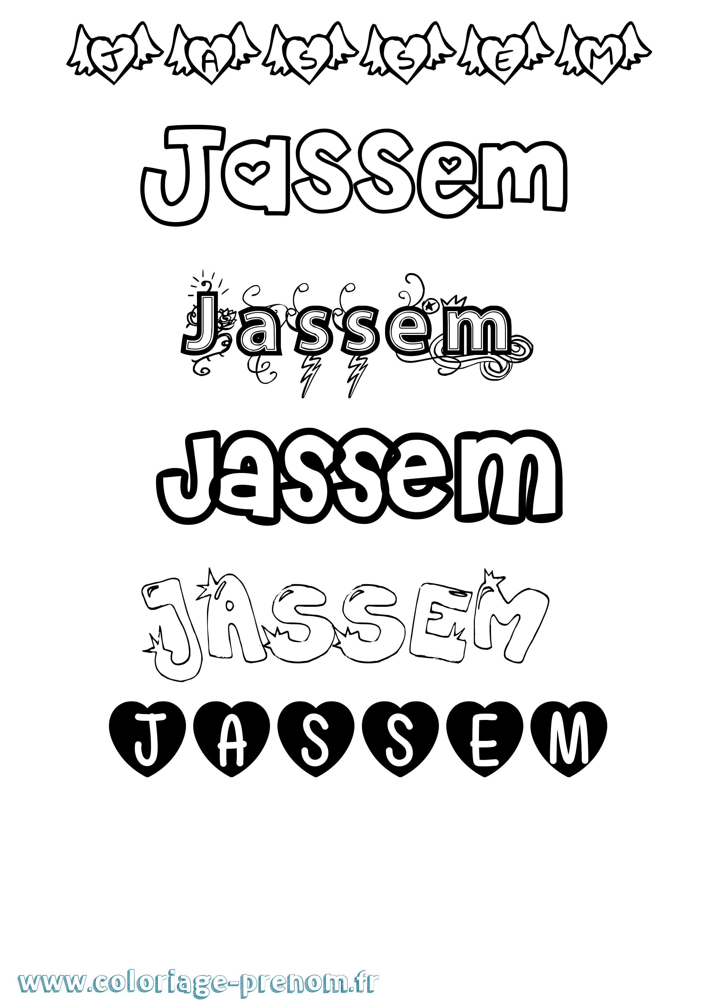 Coloriage prénom Jassem Girly