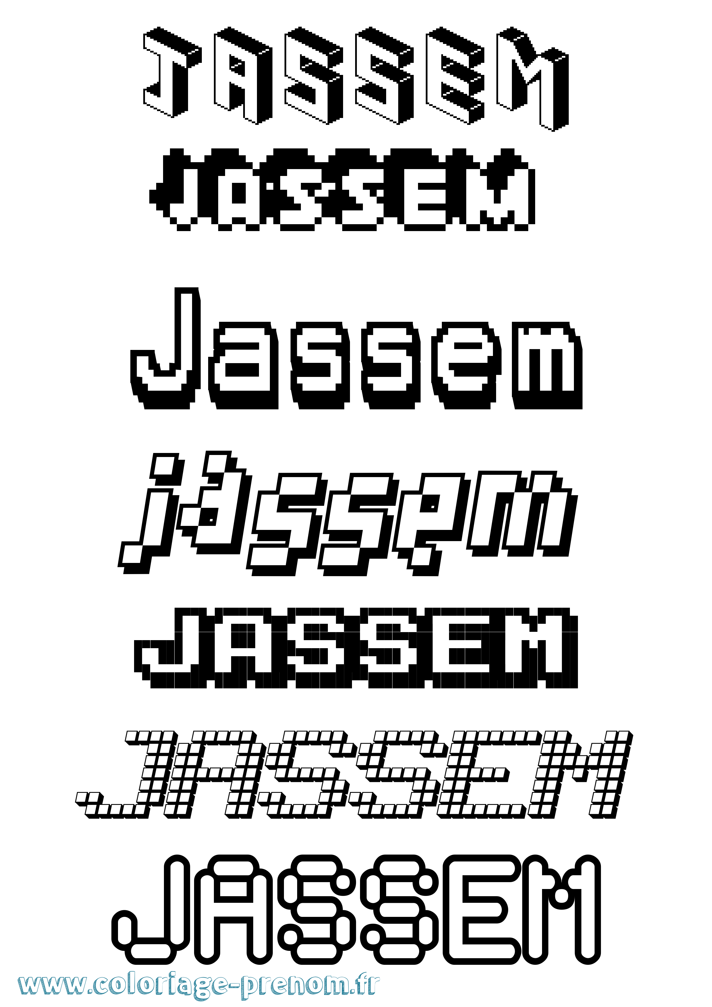 Coloriage prénom Jassem Pixel