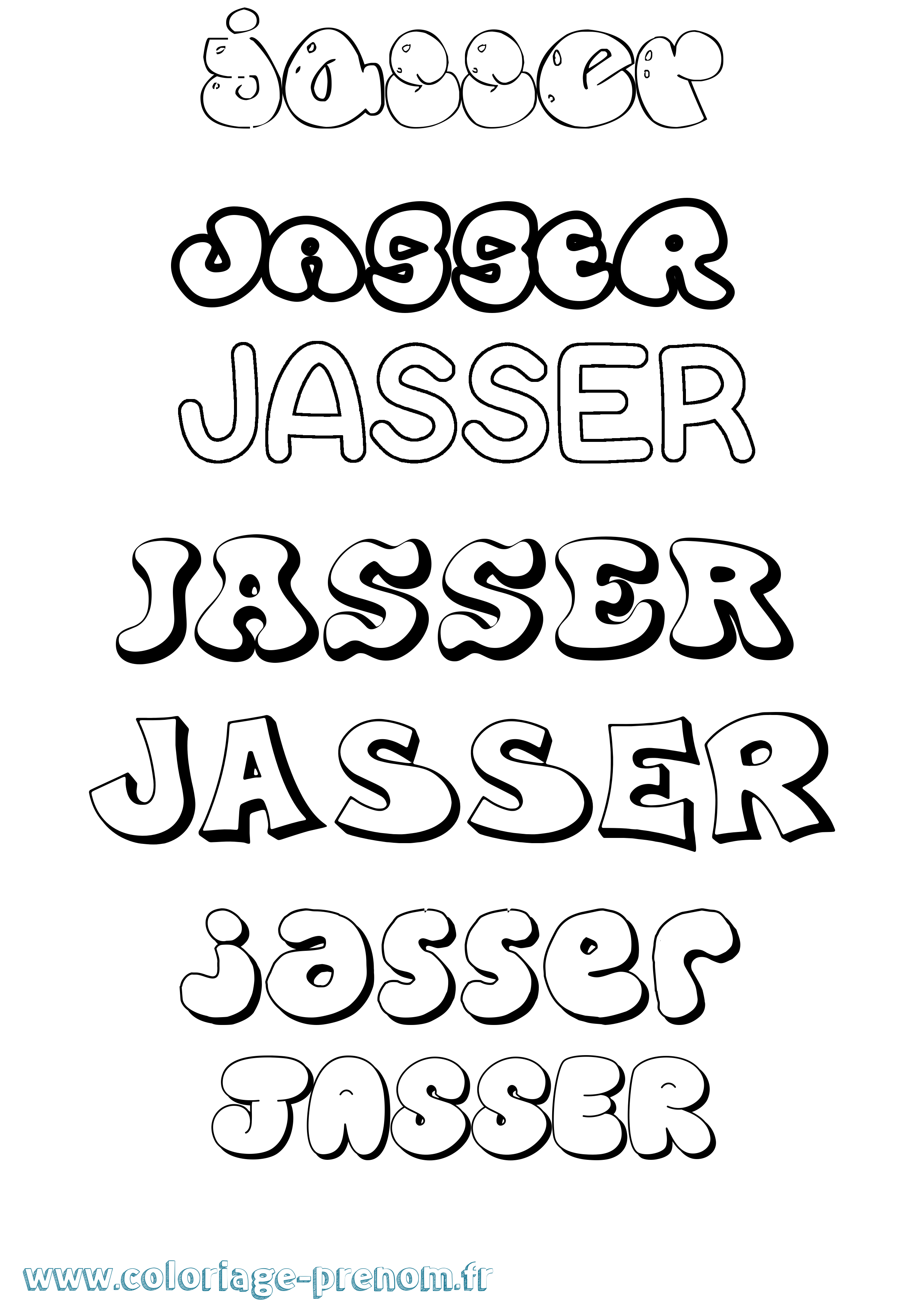 Coloriage prénom Jasser Bubble