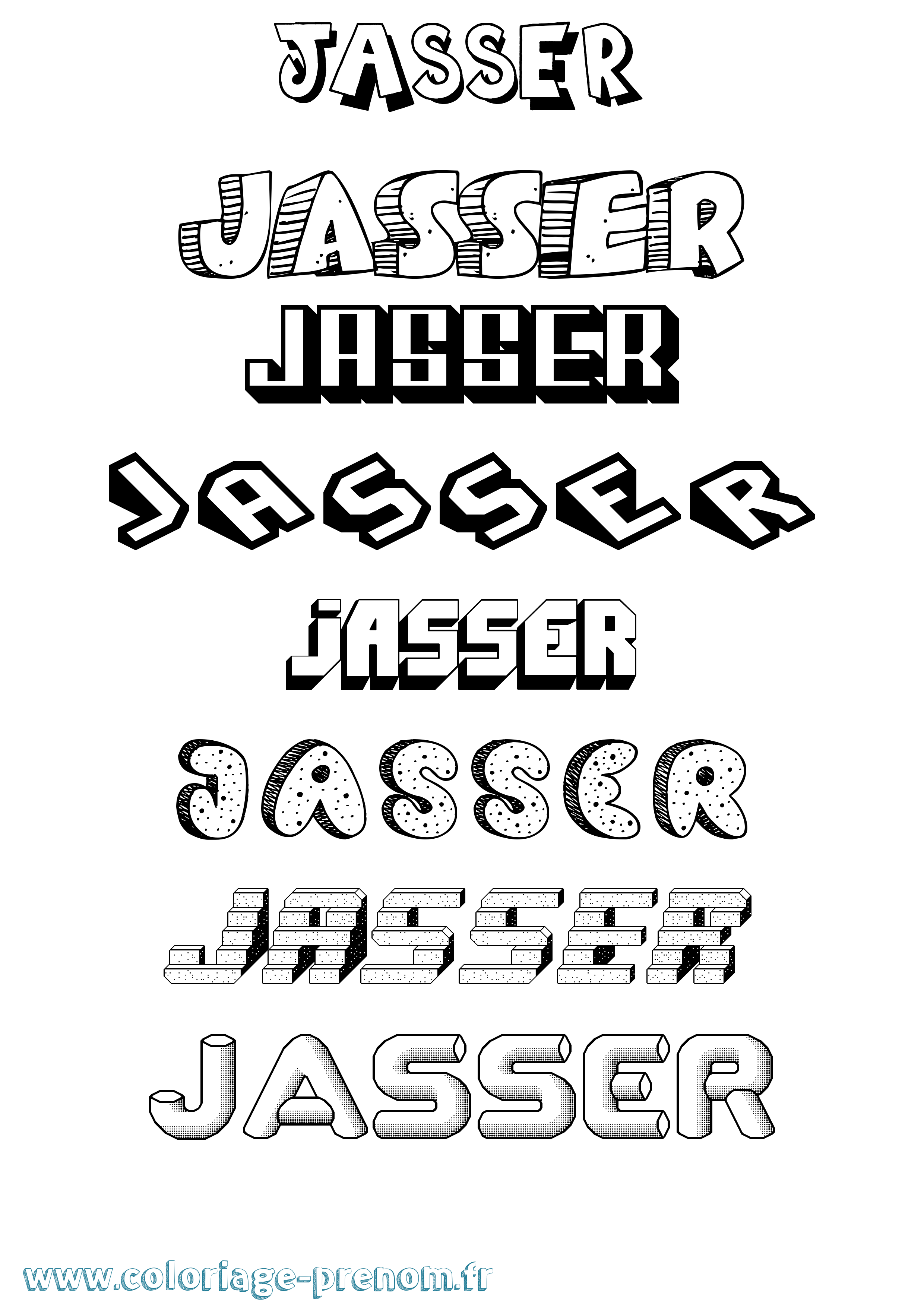 Coloriage prénom Jasser Effet 3D