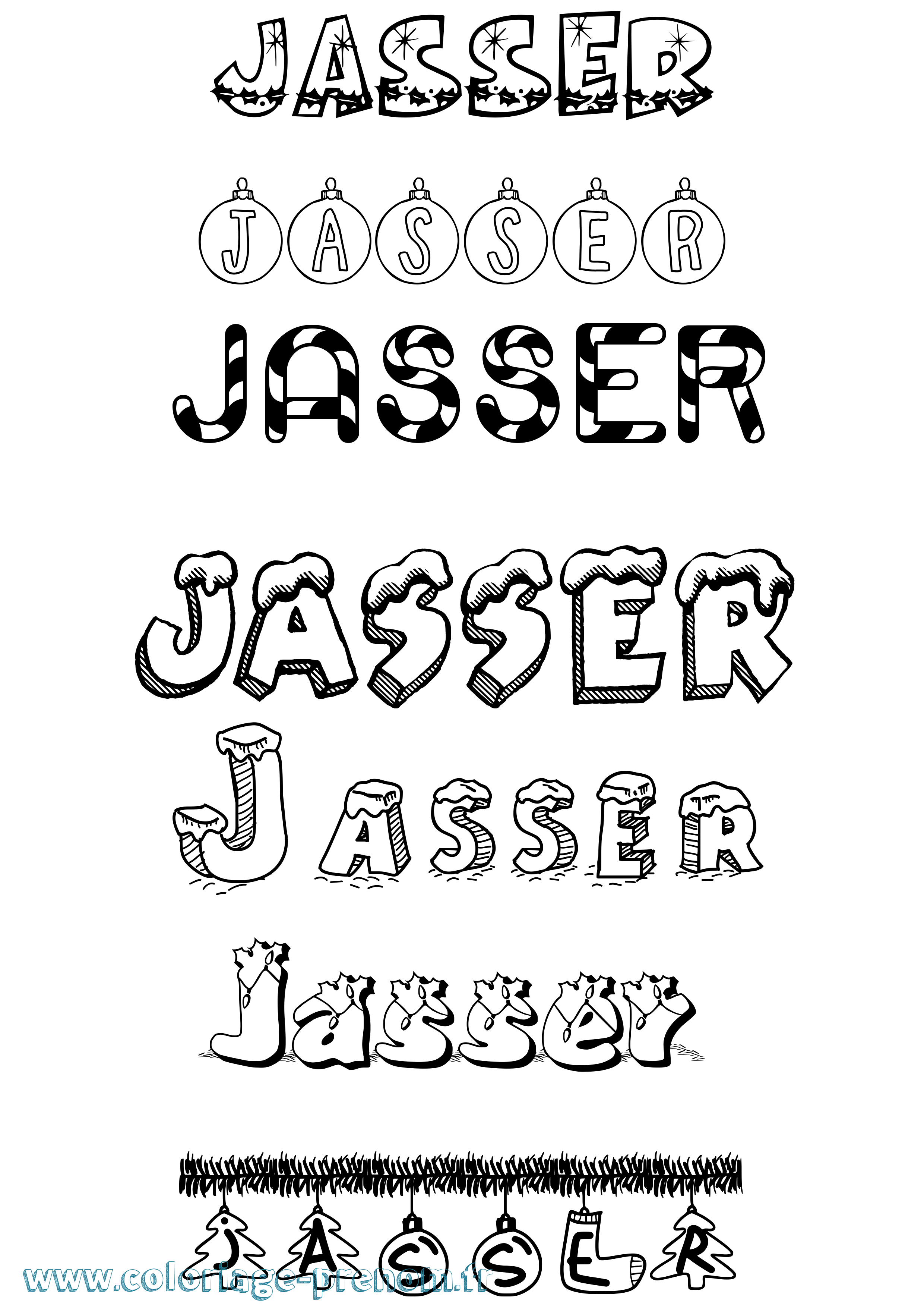 Coloriage prénom Jasser Noël
