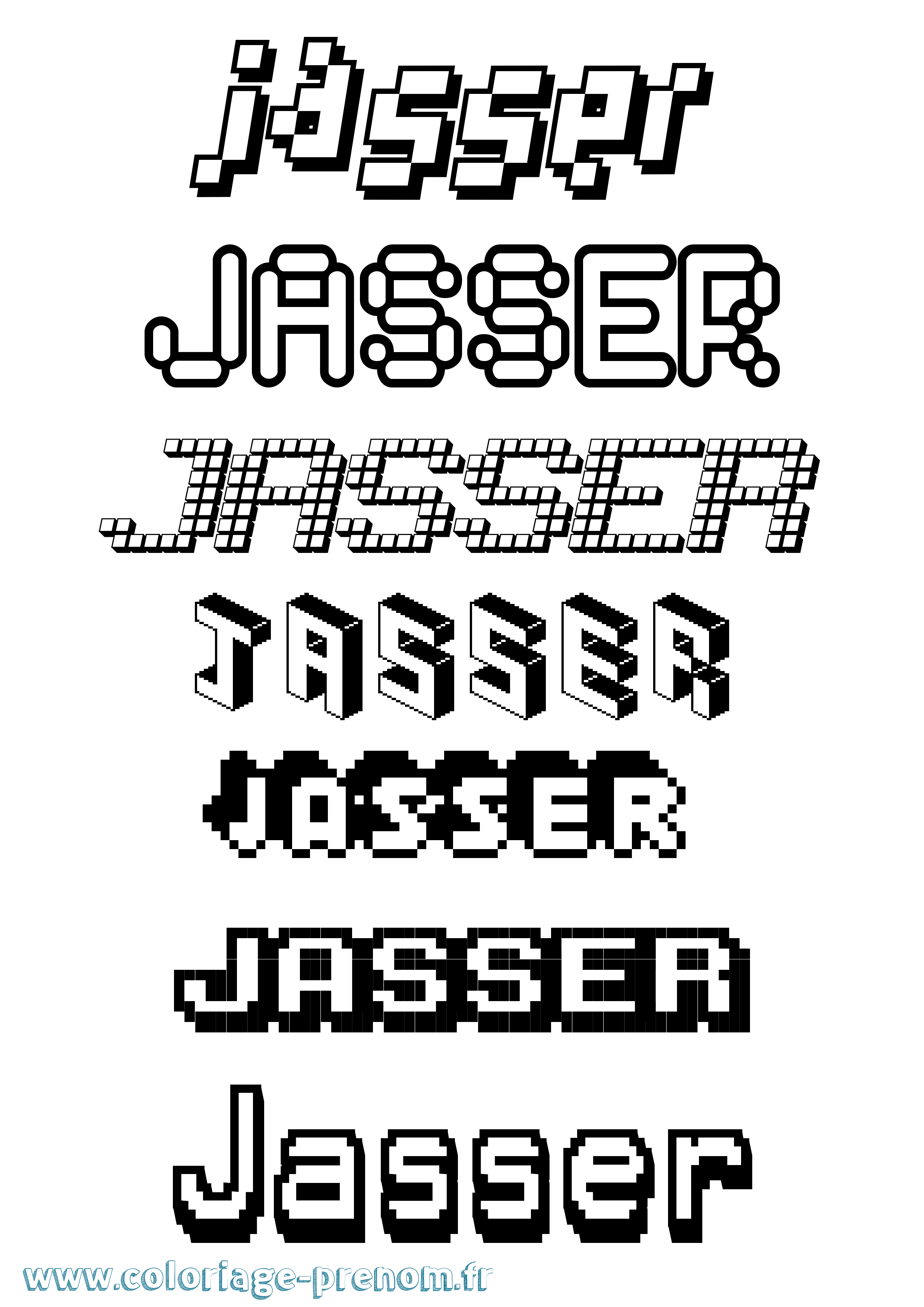 Coloriage prénom Jasser Pixel
