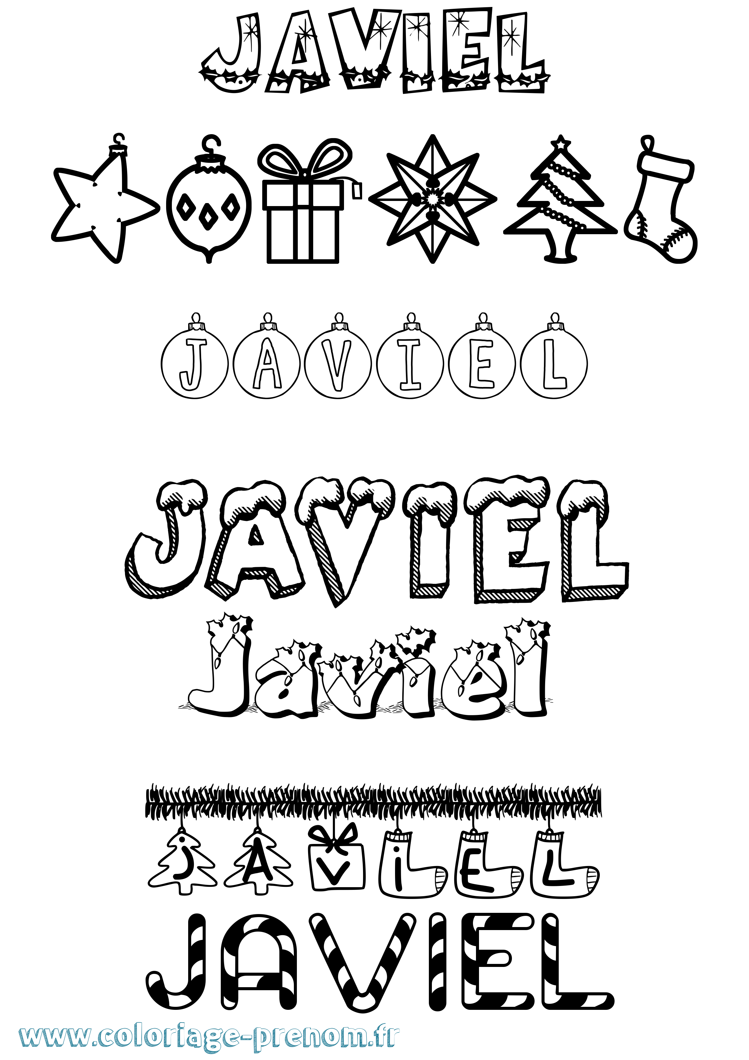 Coloriage prénom Javiel Noël