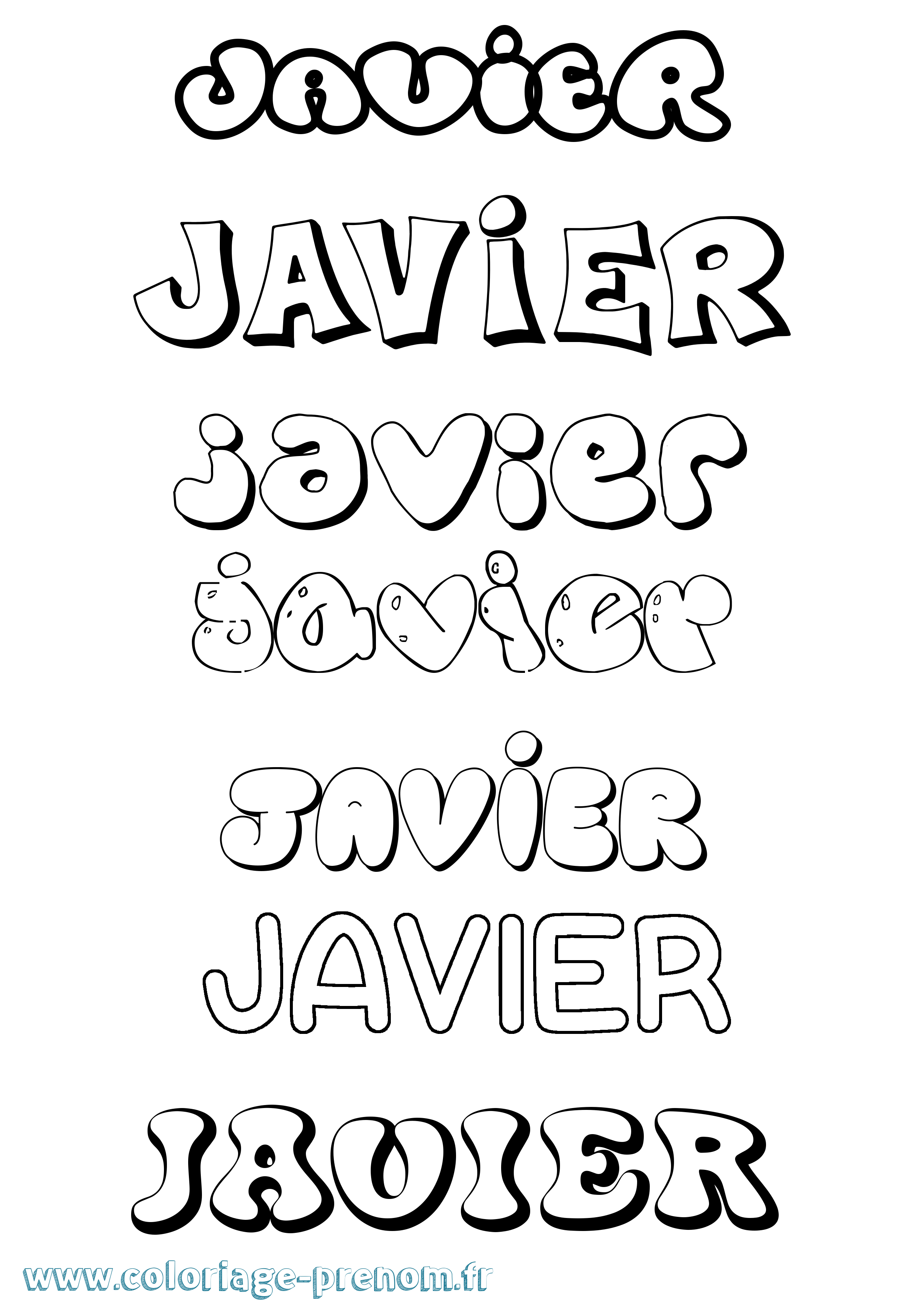 Coloriage prénom Javier Bubble