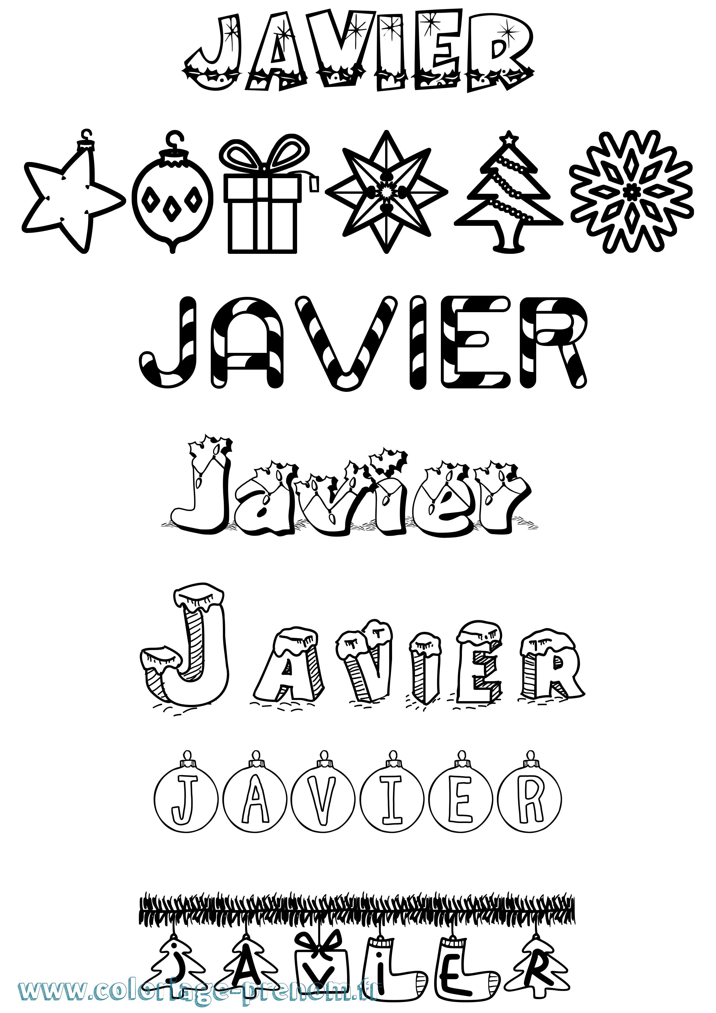 Coloriage prénom Javier Noël