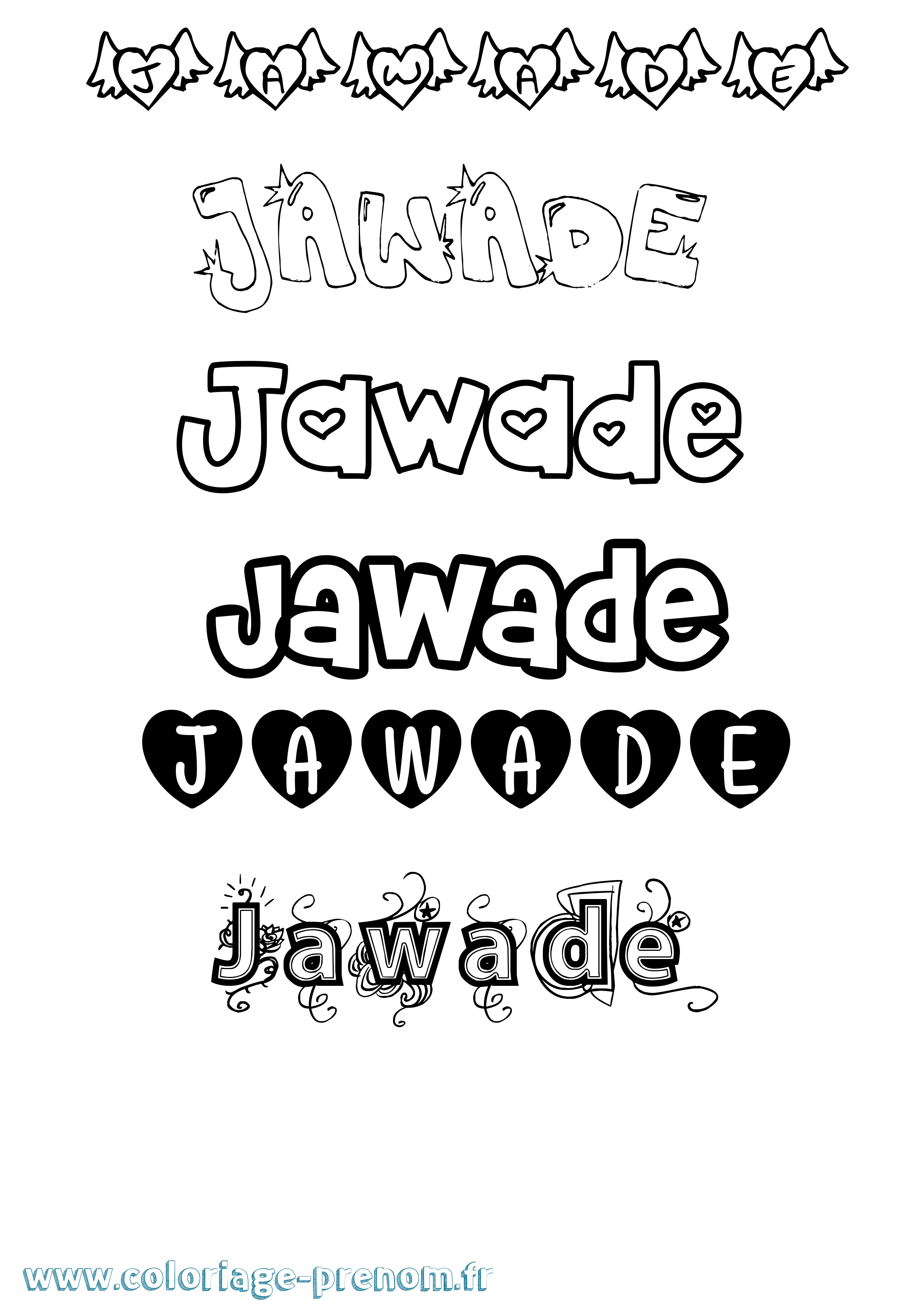 Coloriage prénom Jawade Girly