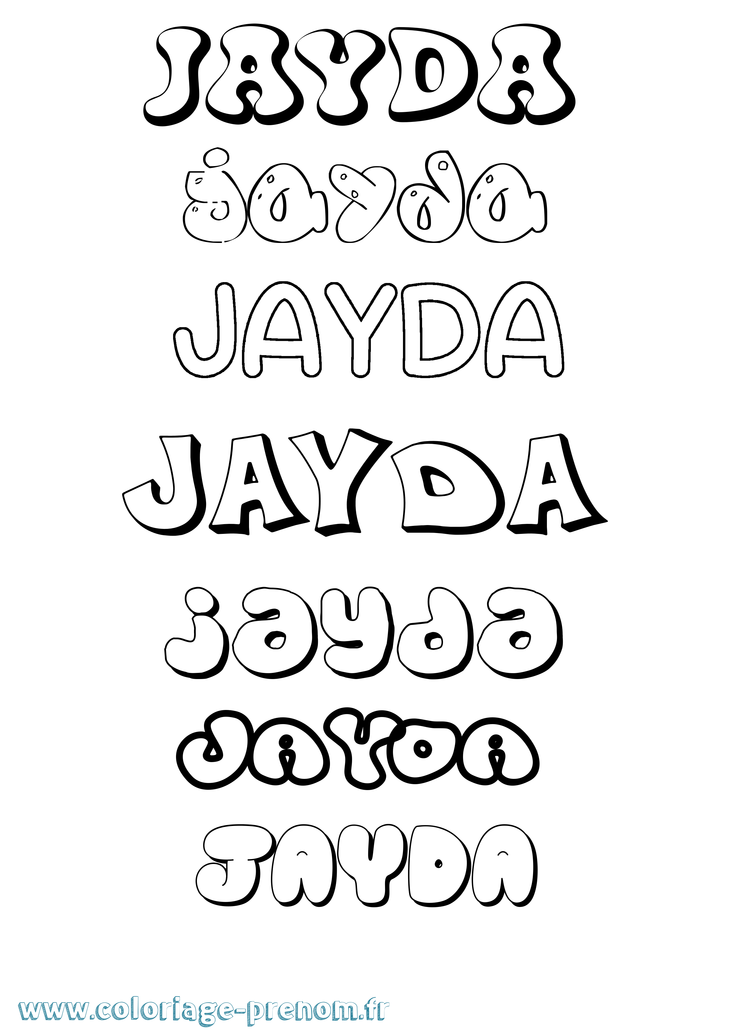 Coloriage prénom Jayda Bubble