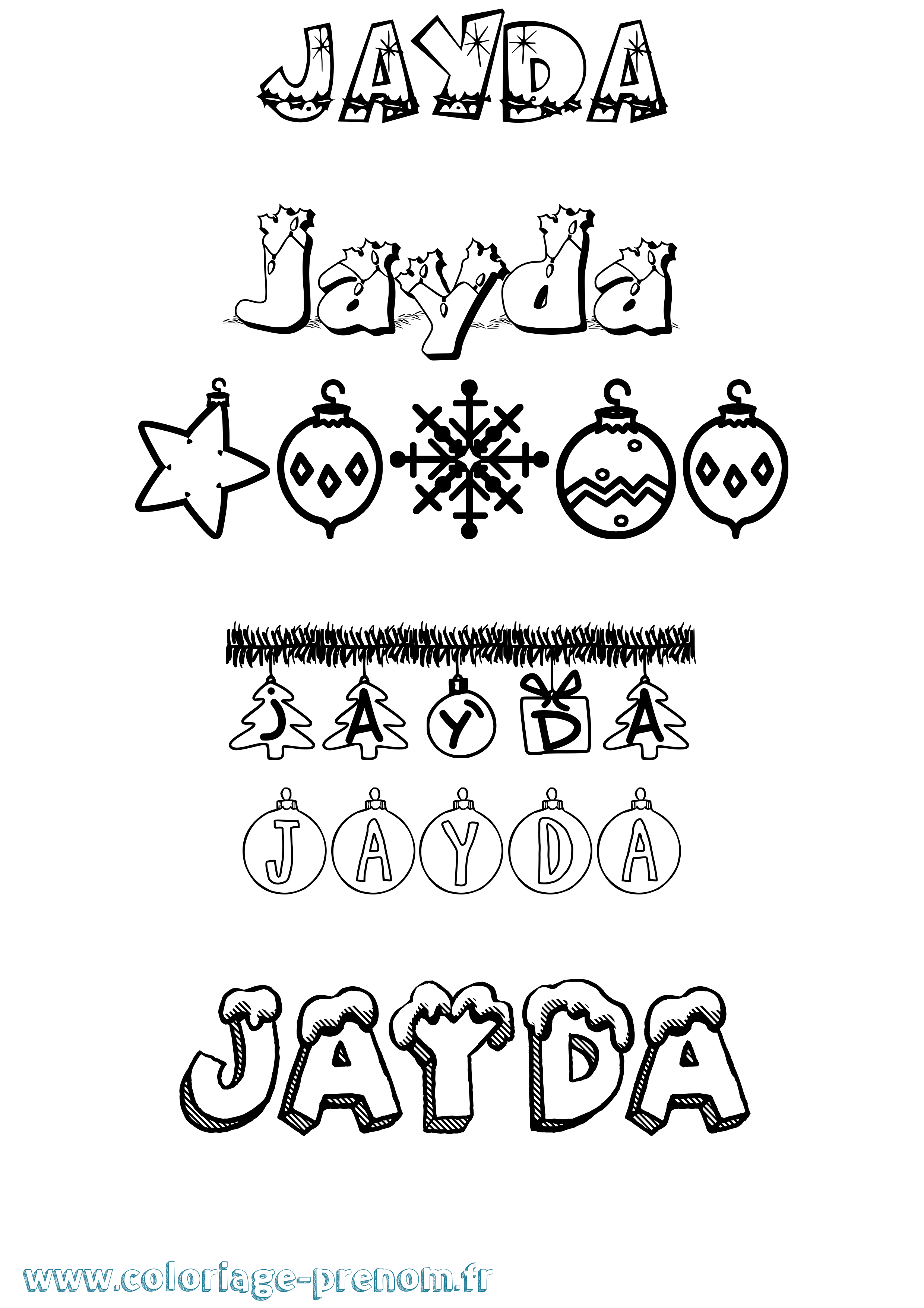 Coloriage prénom Jayda Noël