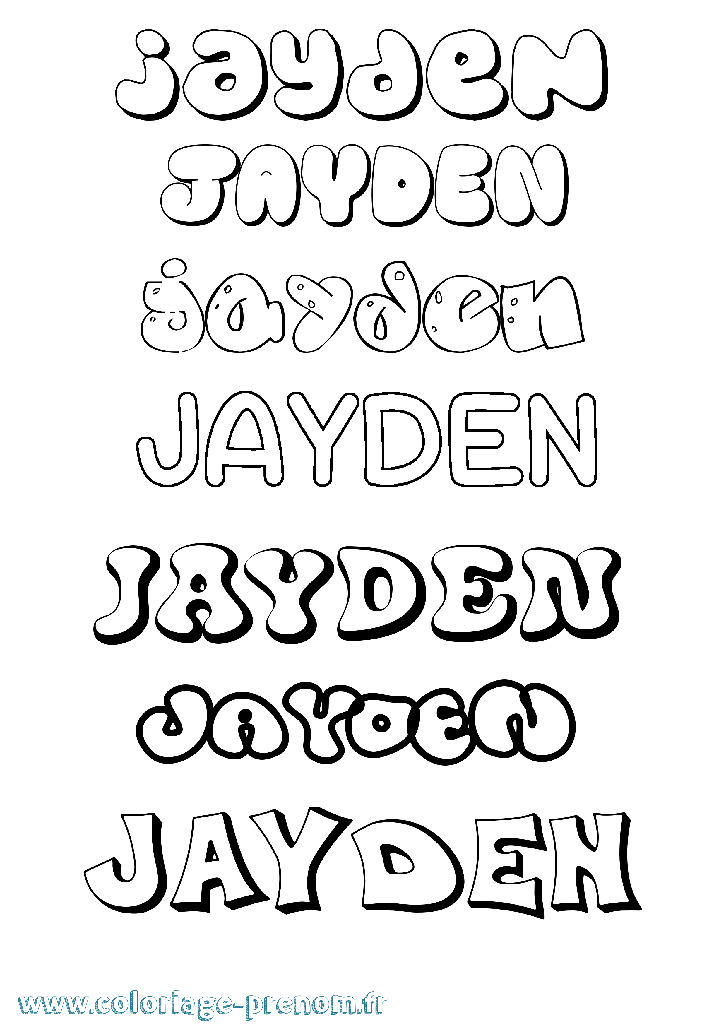 Coloriage prénom Jayden Bubble