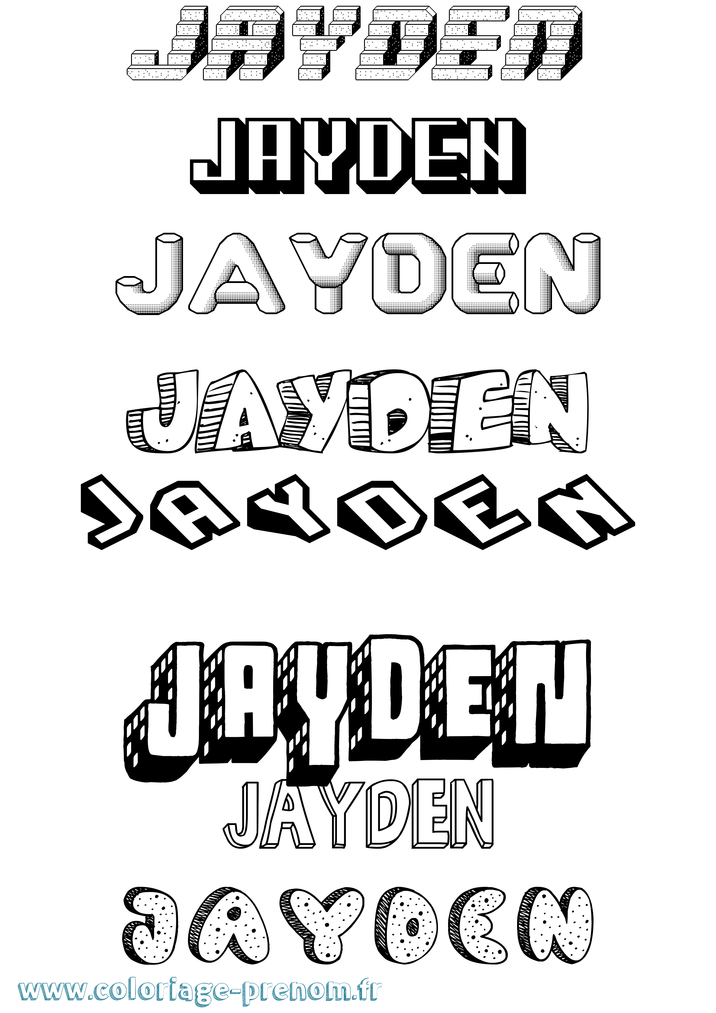 Coloriage prénom Jayden Effet 3D