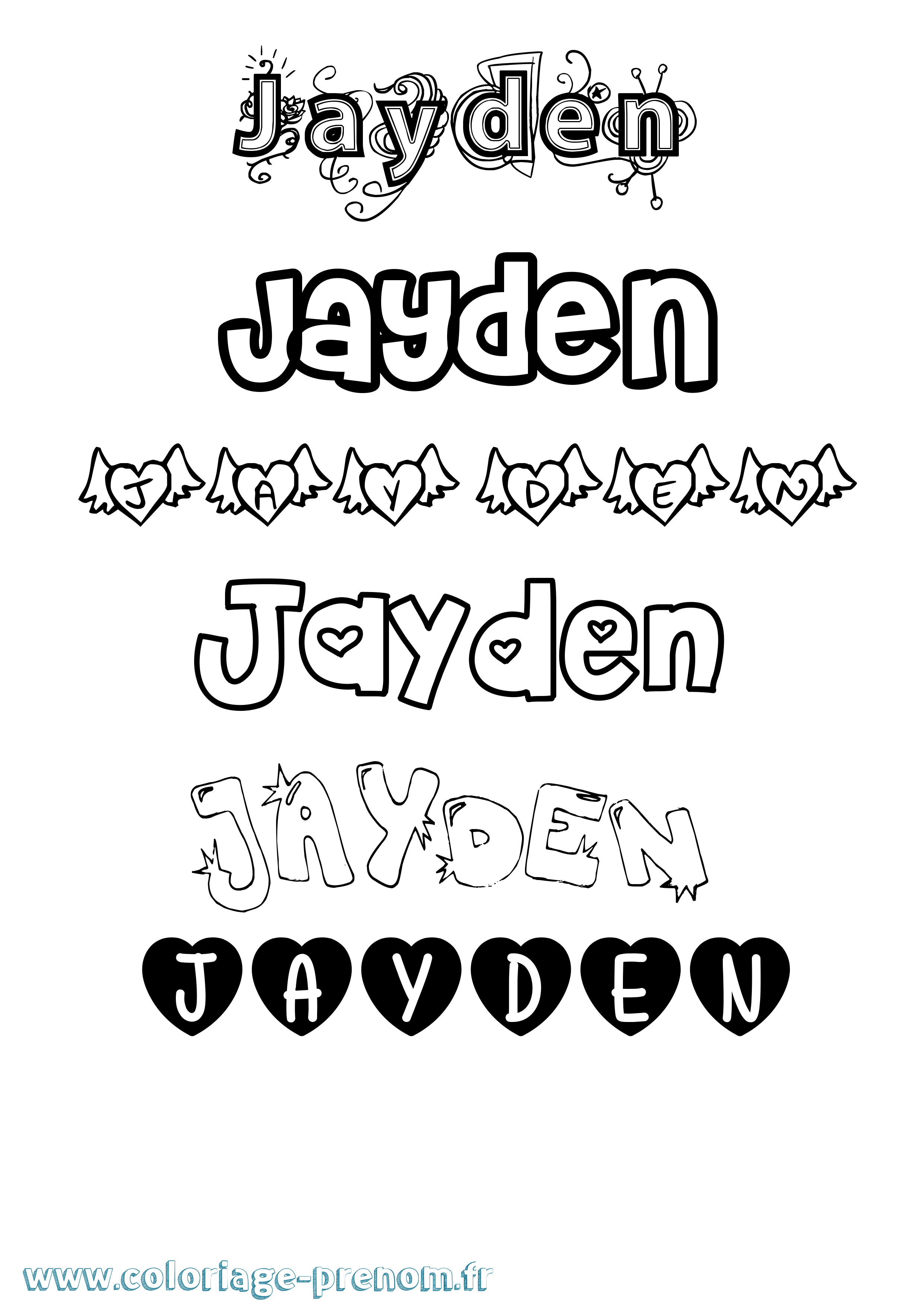 Coloriage prénom Jayden Girly