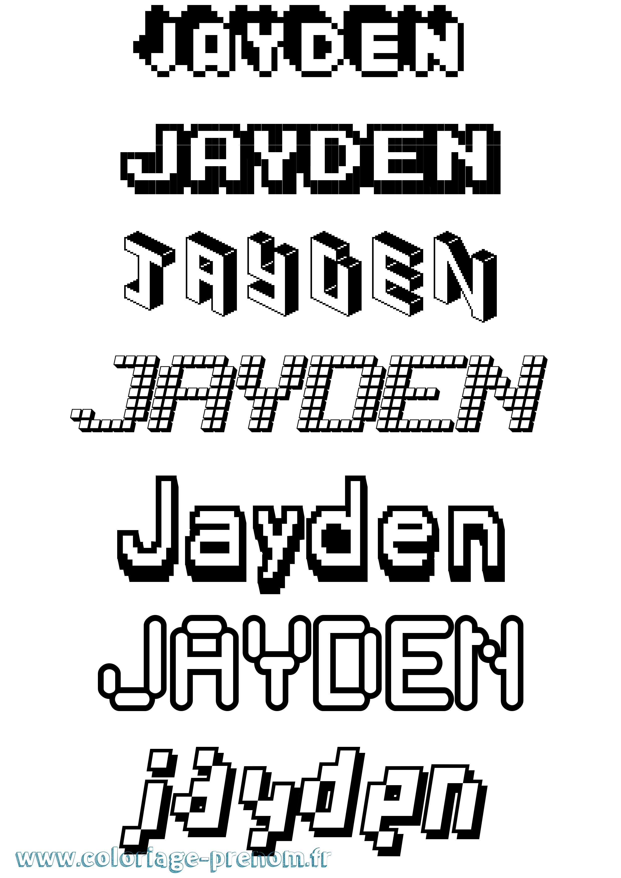 Coloriage prénom Jayden Pixel