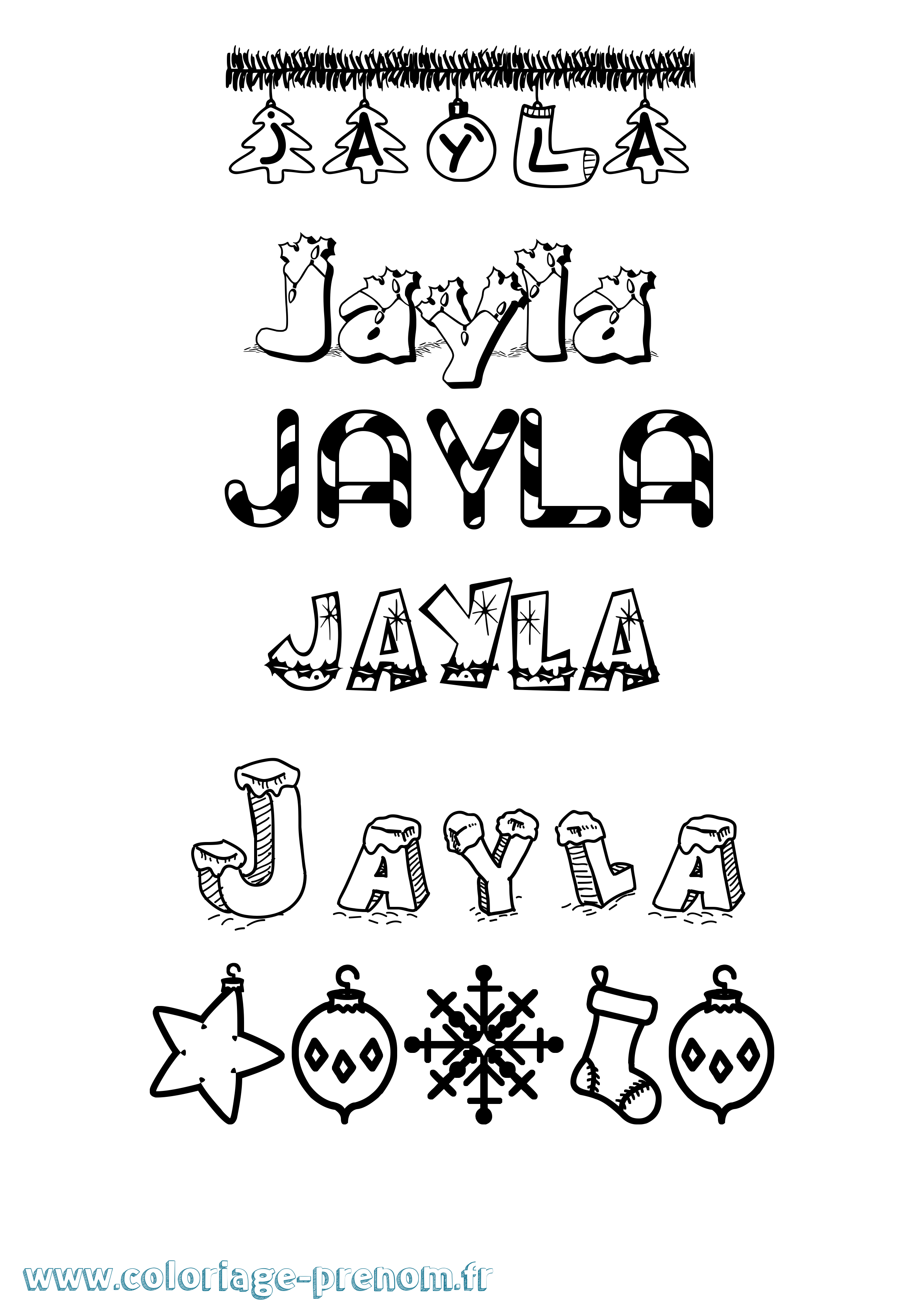 Coloriage prénom Jayla Noël