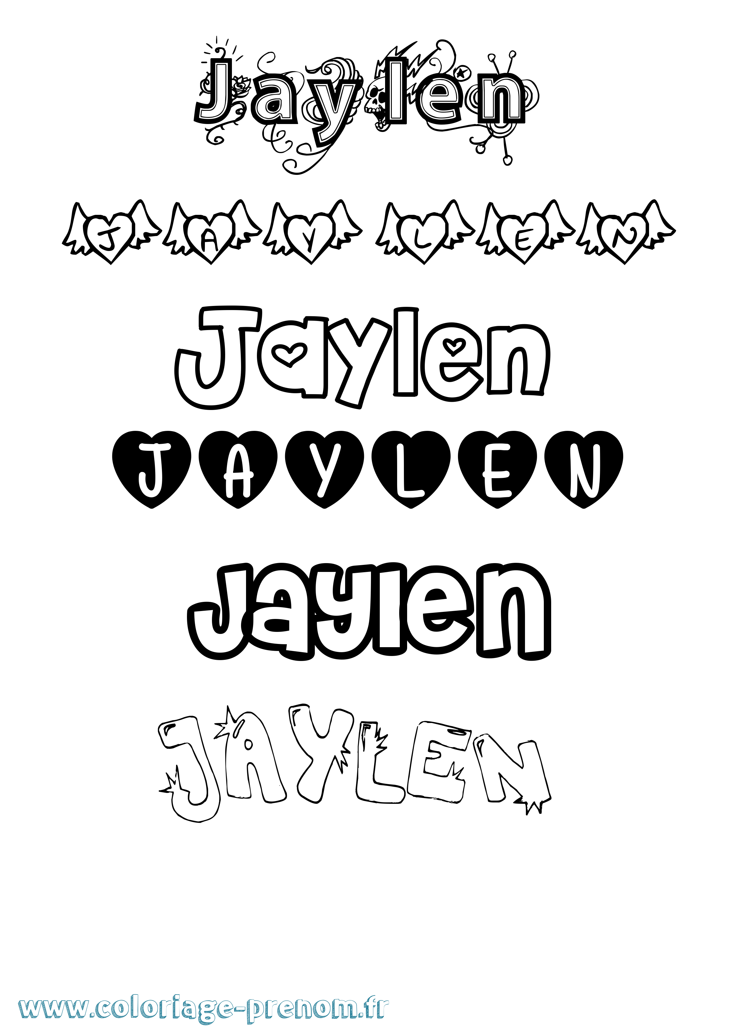 Coloriage prénom Jaylen Girly