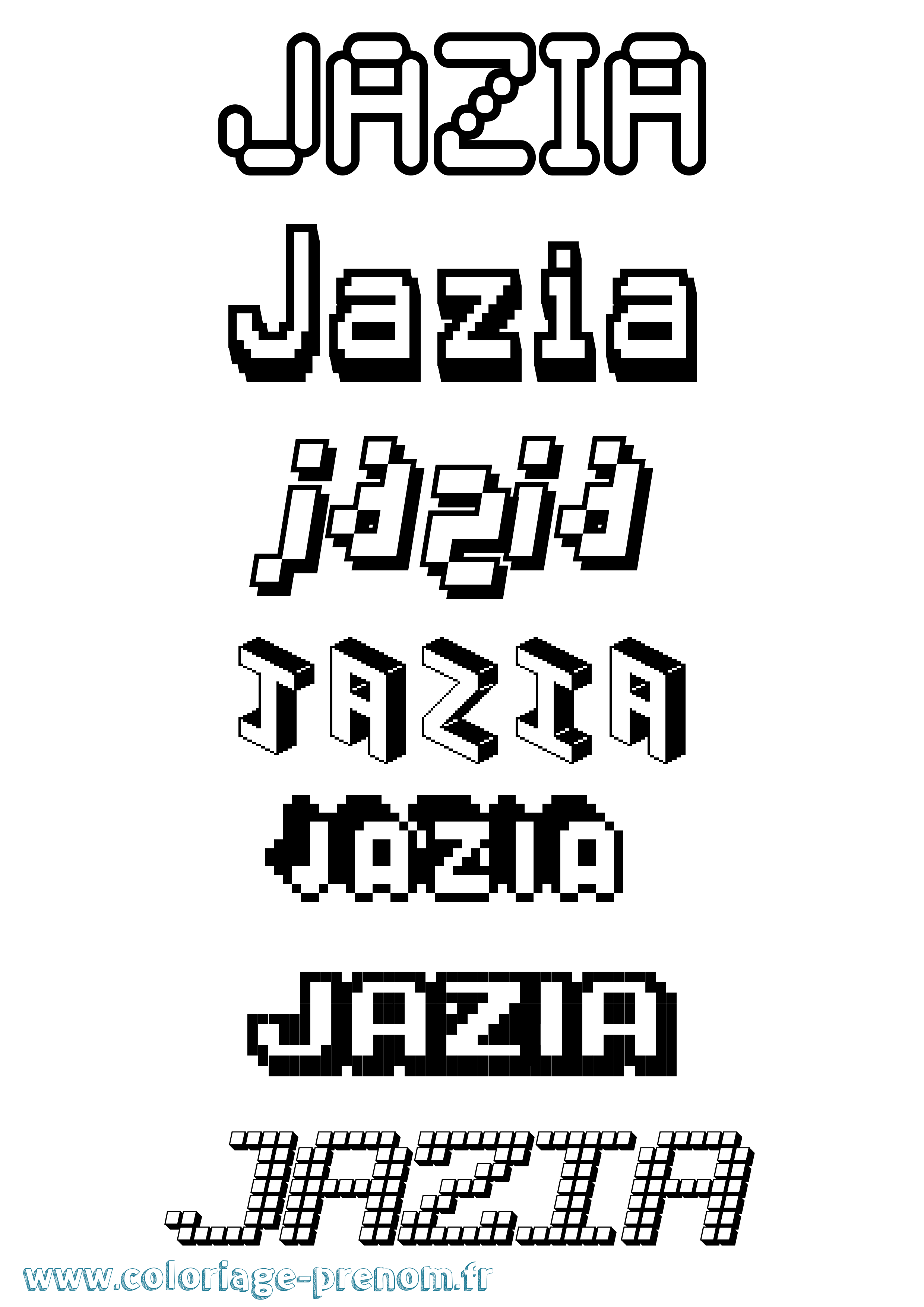 Coloriage prénom Jazia Pixel