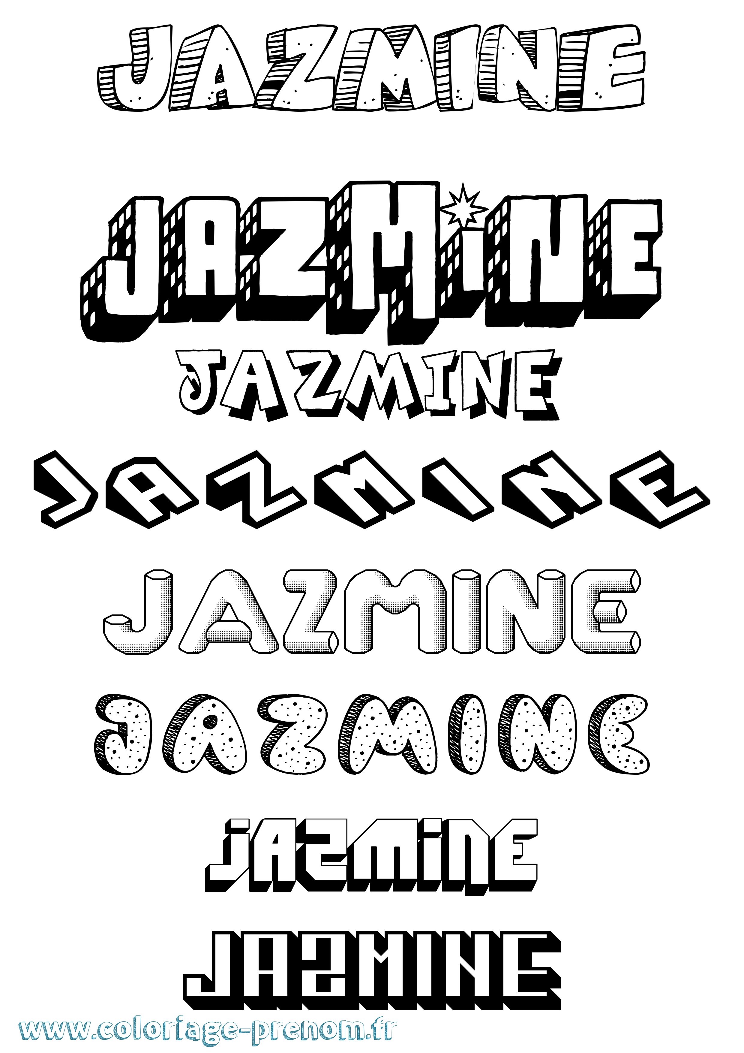 Coloriage Jazmine Effet 3D Coloriage prénom Jazmine Effet 3D