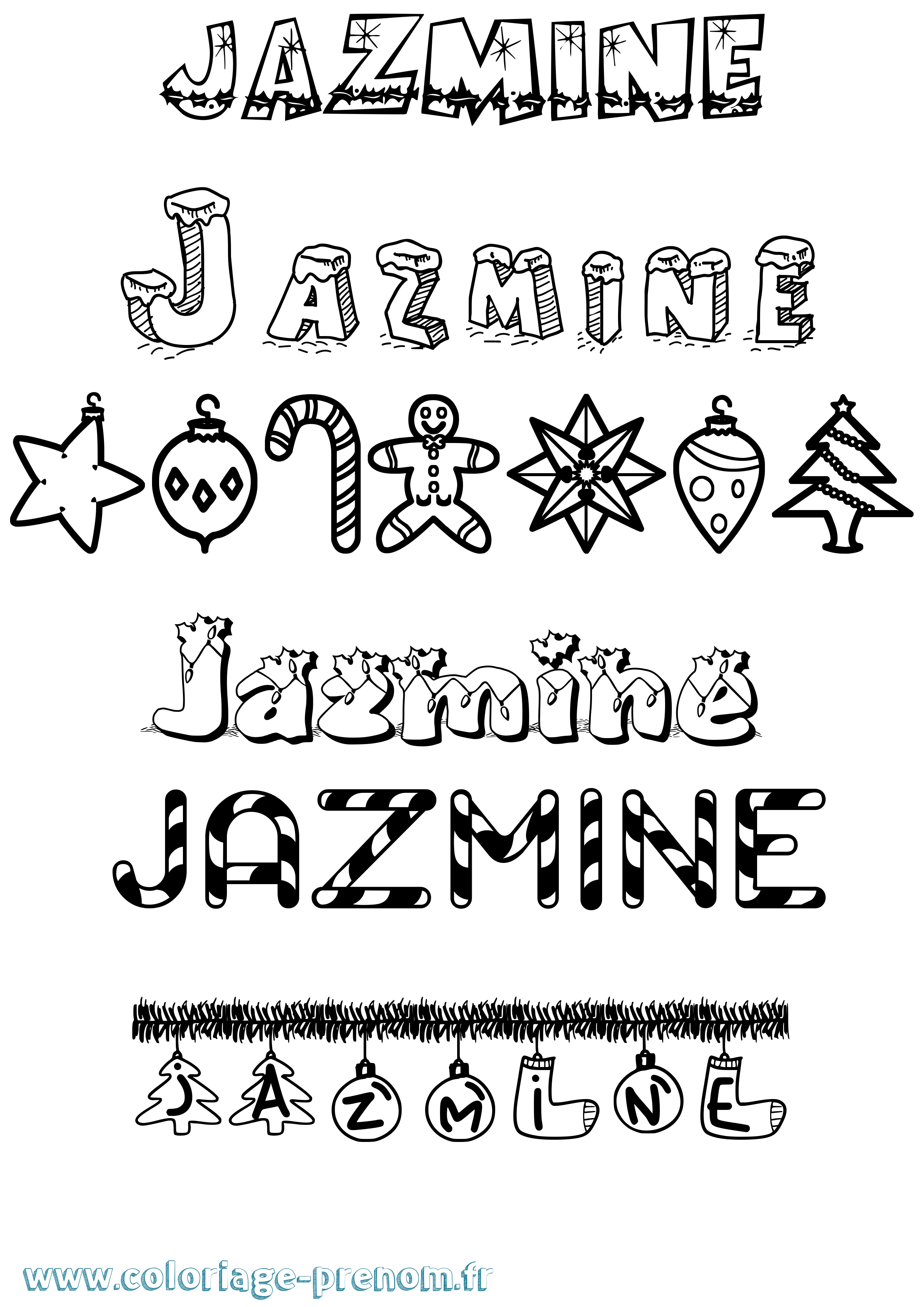 Coloriage Jazmine Noël Coloriage prénom Jazmine Noël