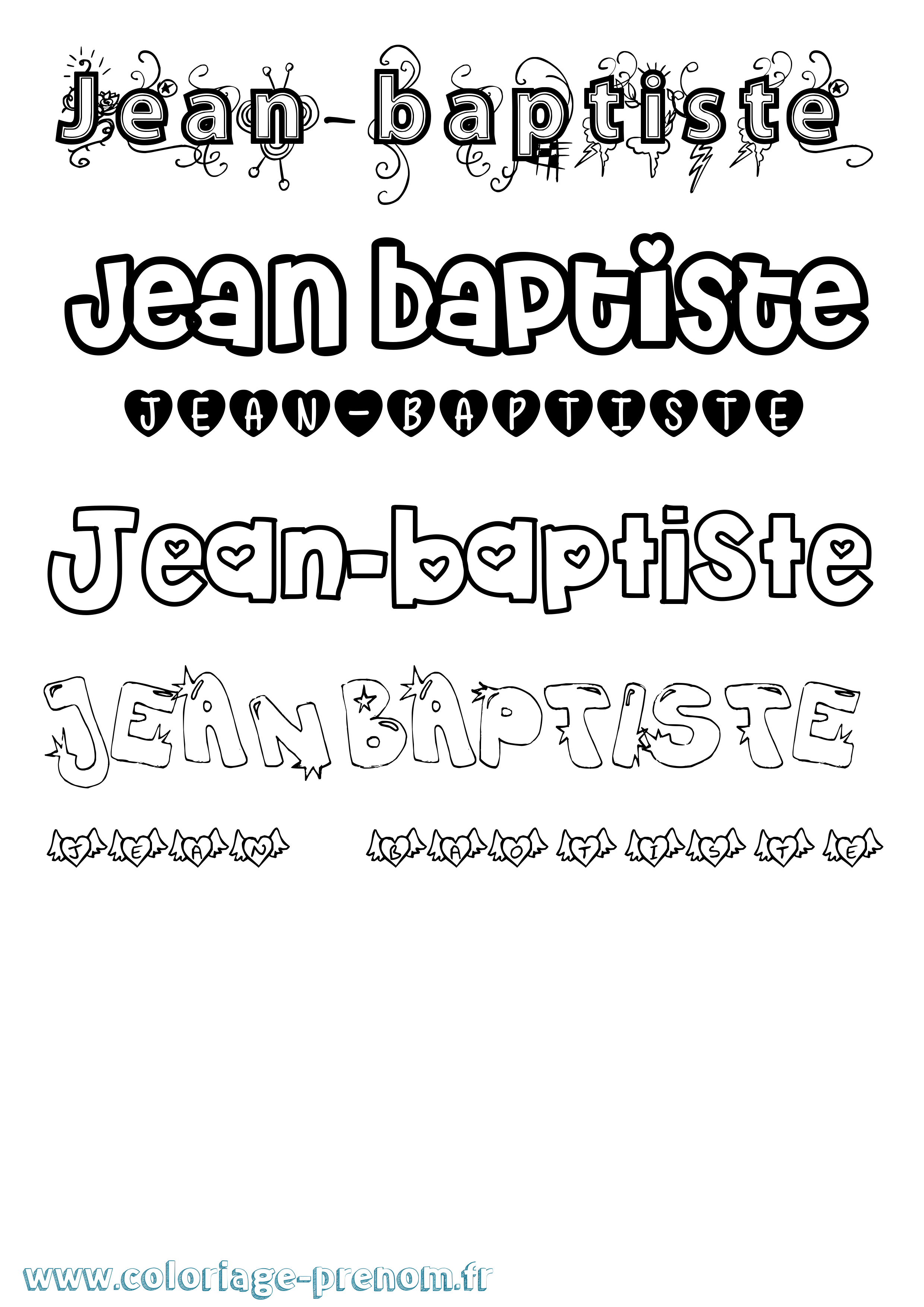 Coloriage prénom Jean-Baptiste Girly