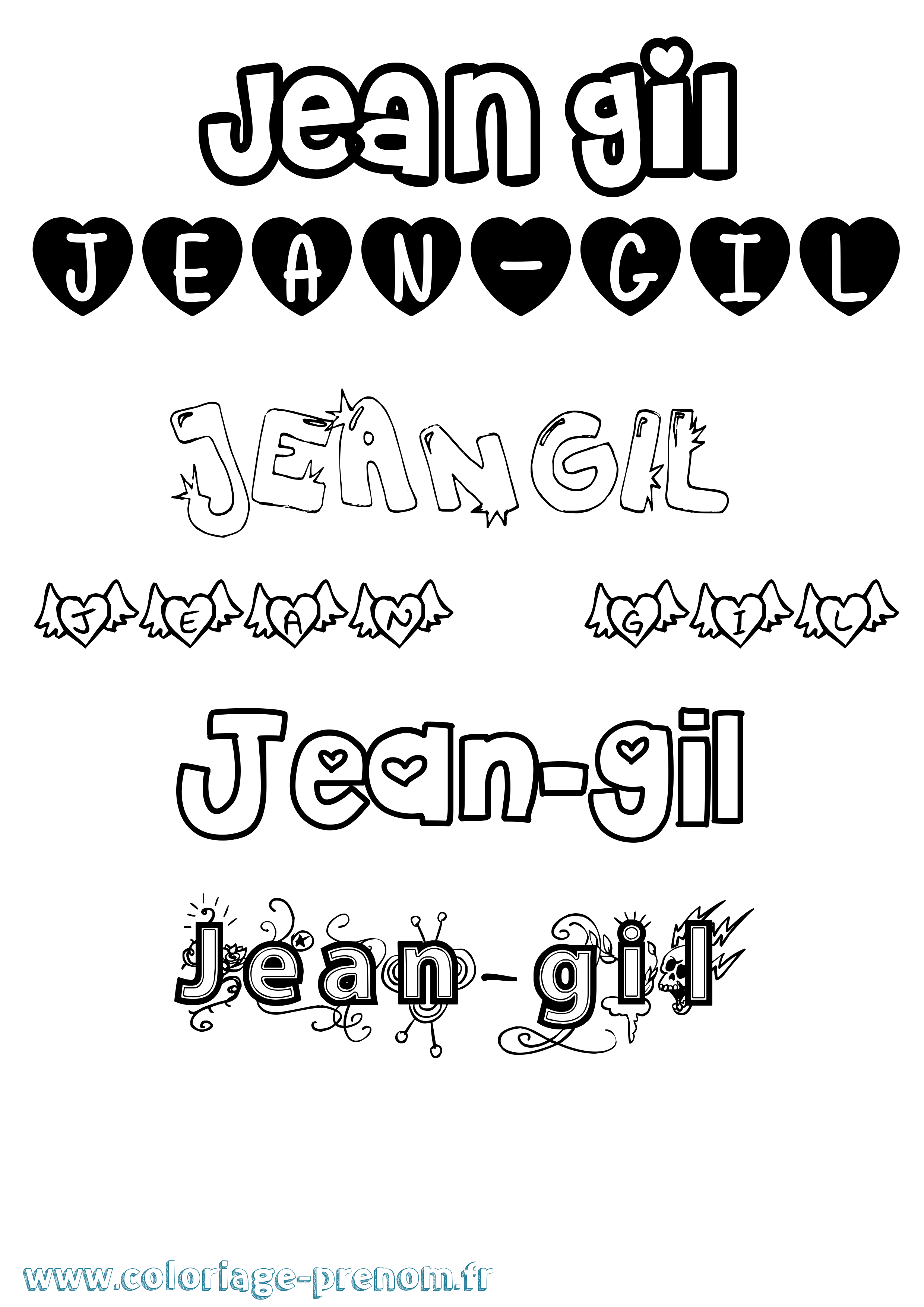 Coloriage prénom Jean-Gil Girly