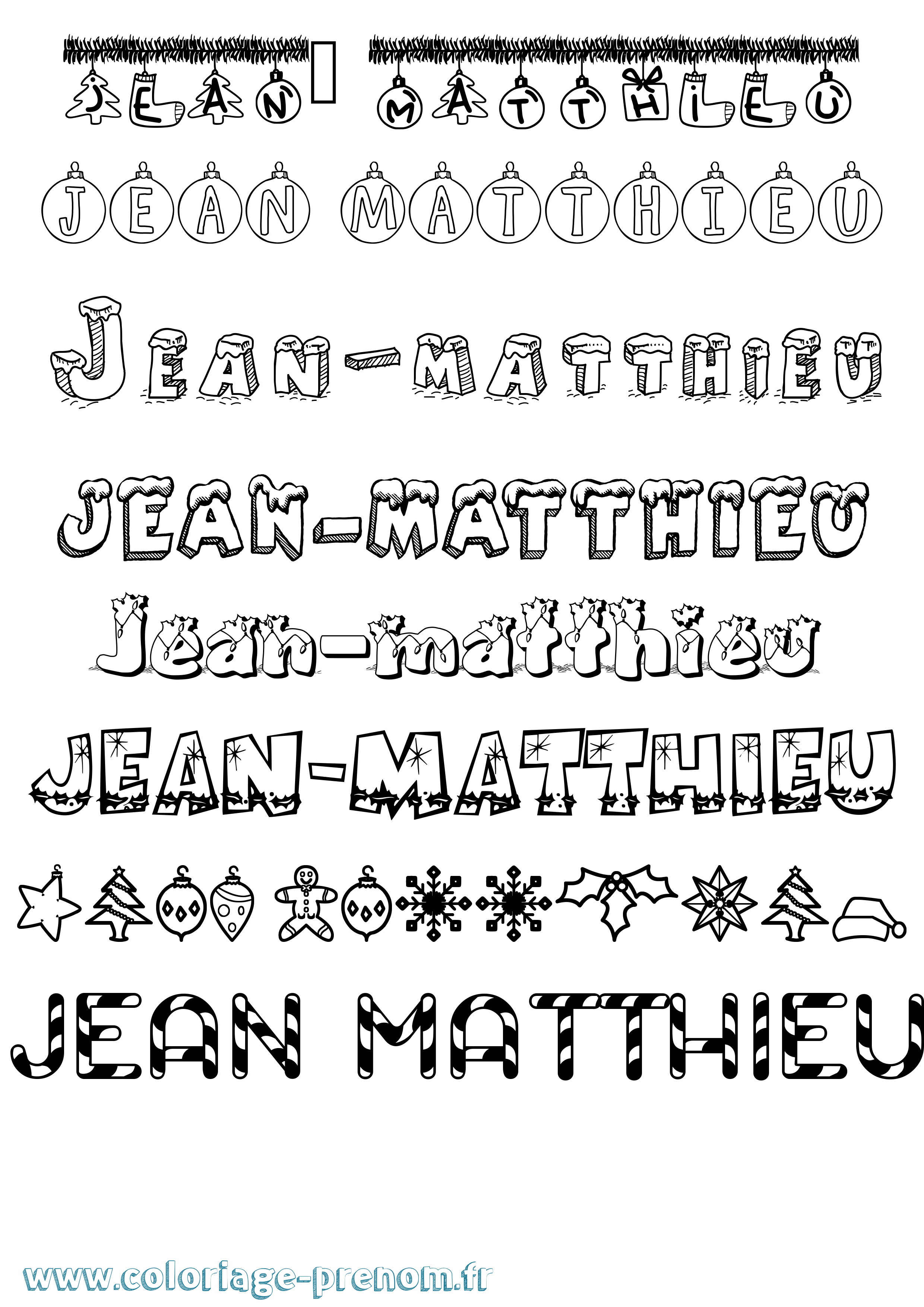 Coloriage prénom Jean-Matthieu Noël