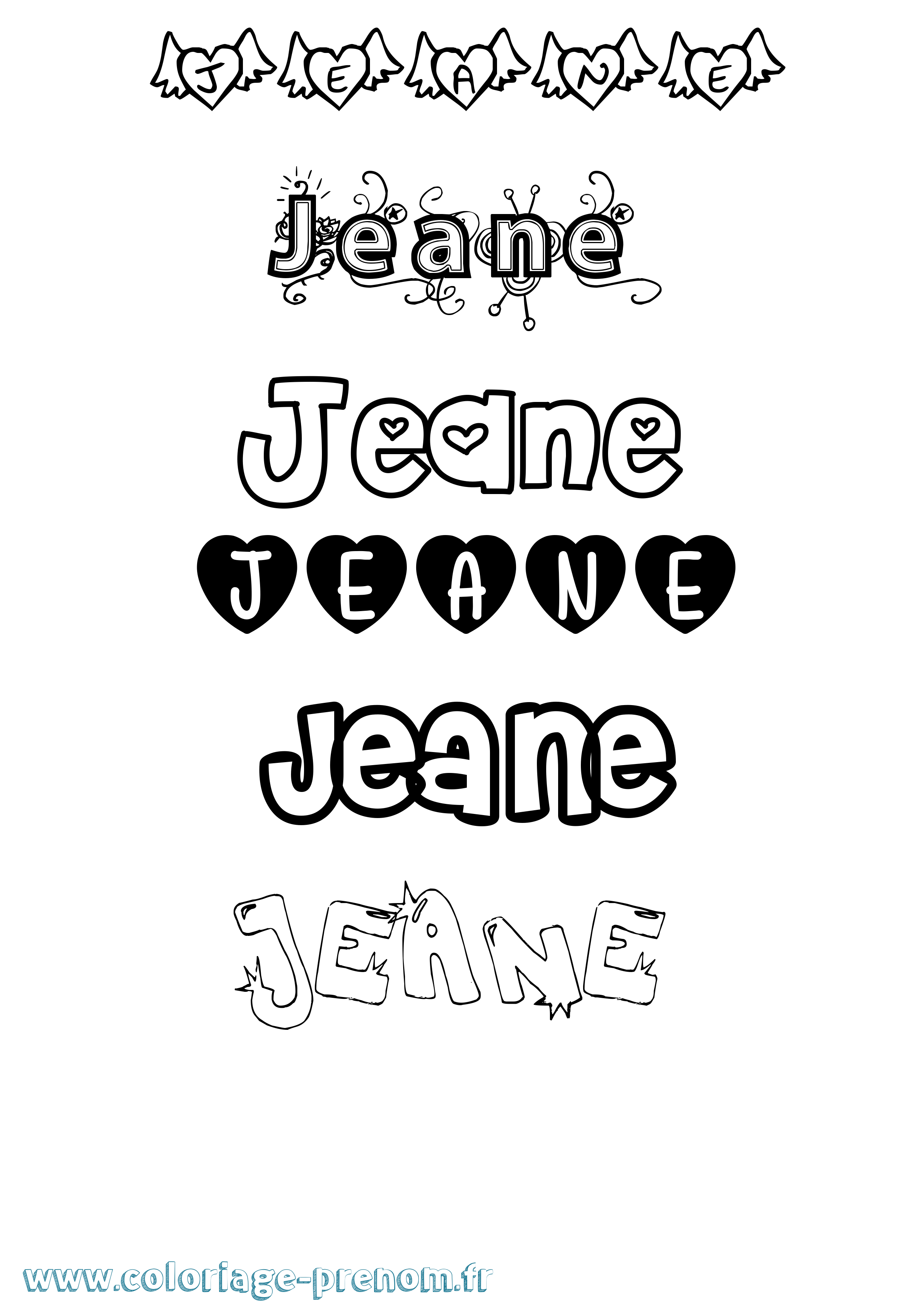 Coloriage prénom Jeane Girly