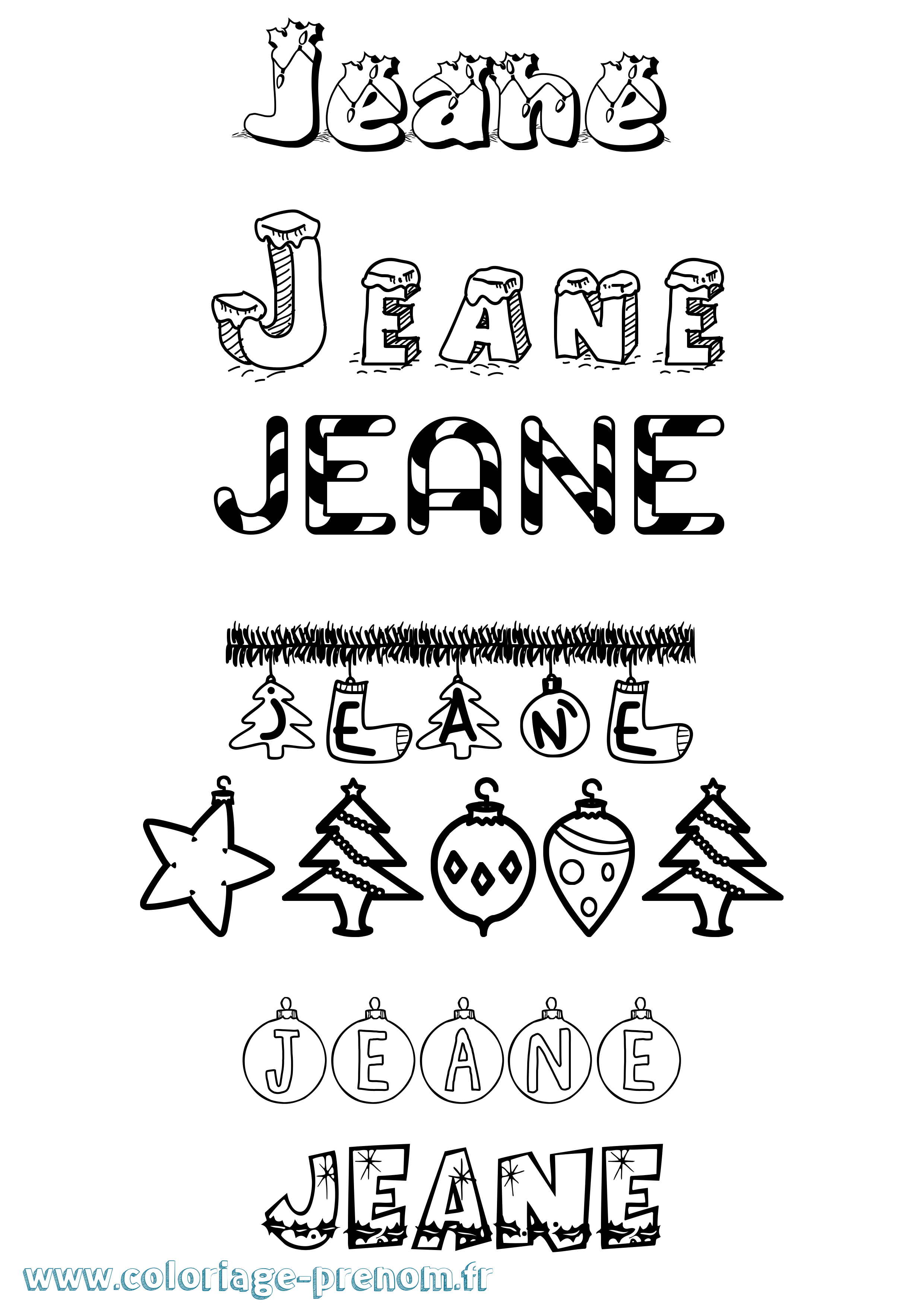 Coloriage prénom Jeane Noël