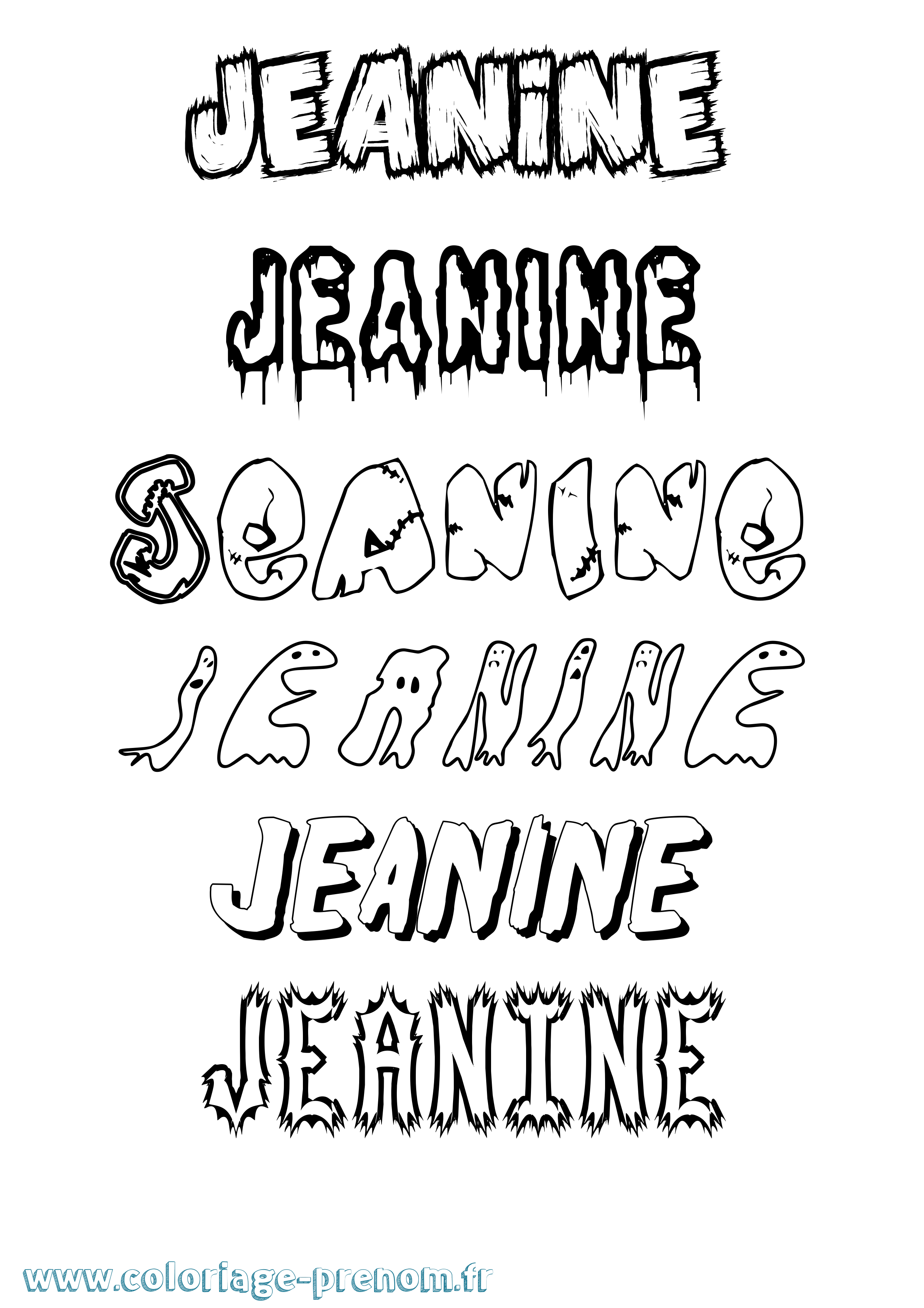 Coloriage prénom Jeanine Frisson
