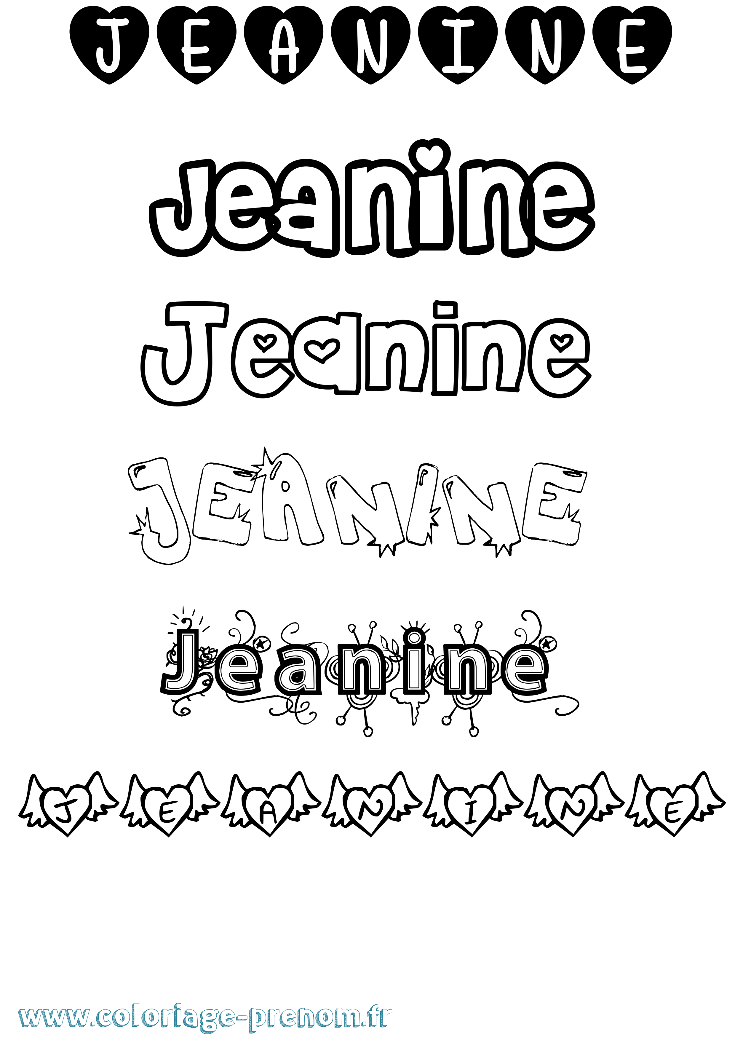 Coloriage prénom Jeanine Girly