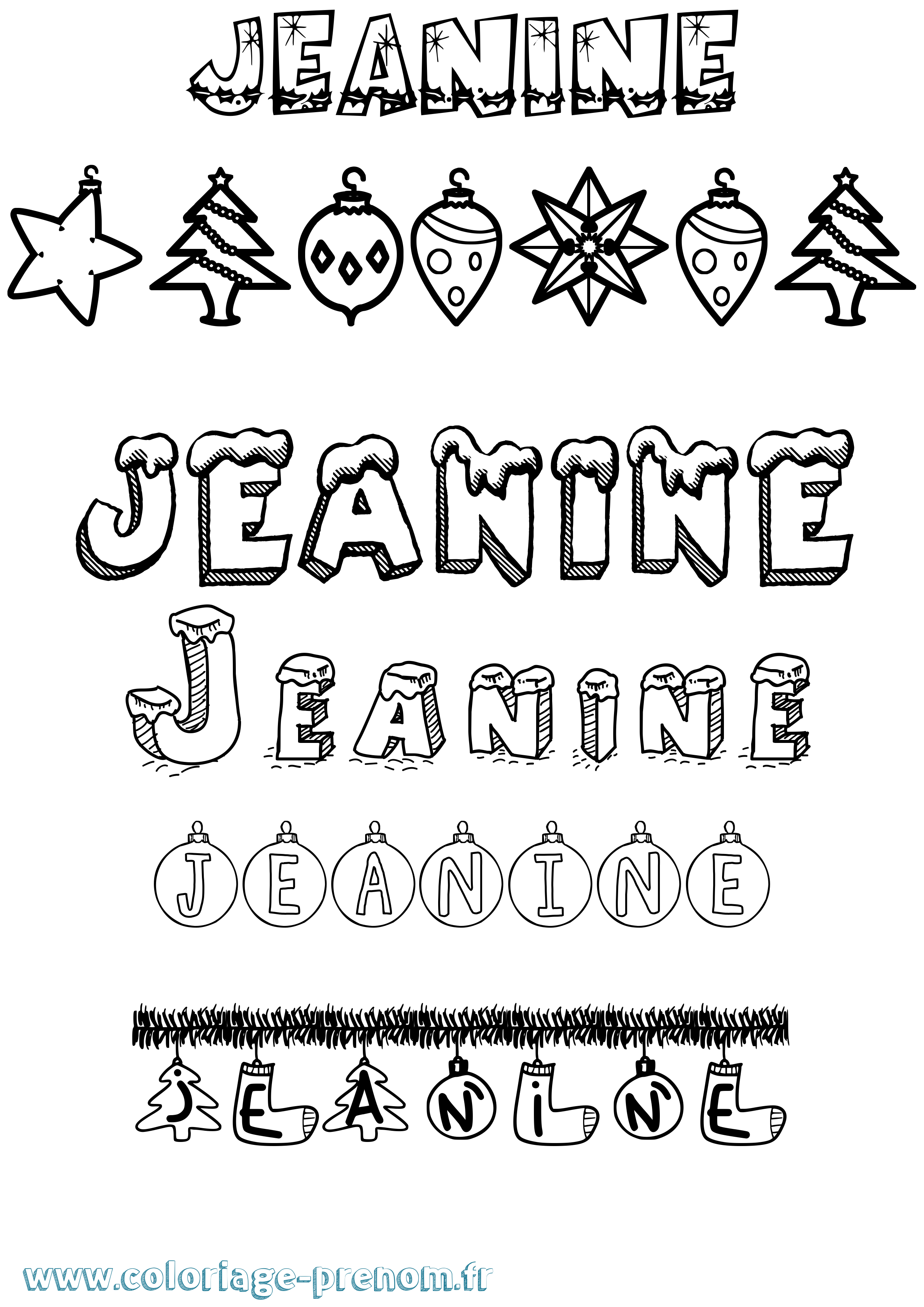Coloriage prénom Jeanine Noël