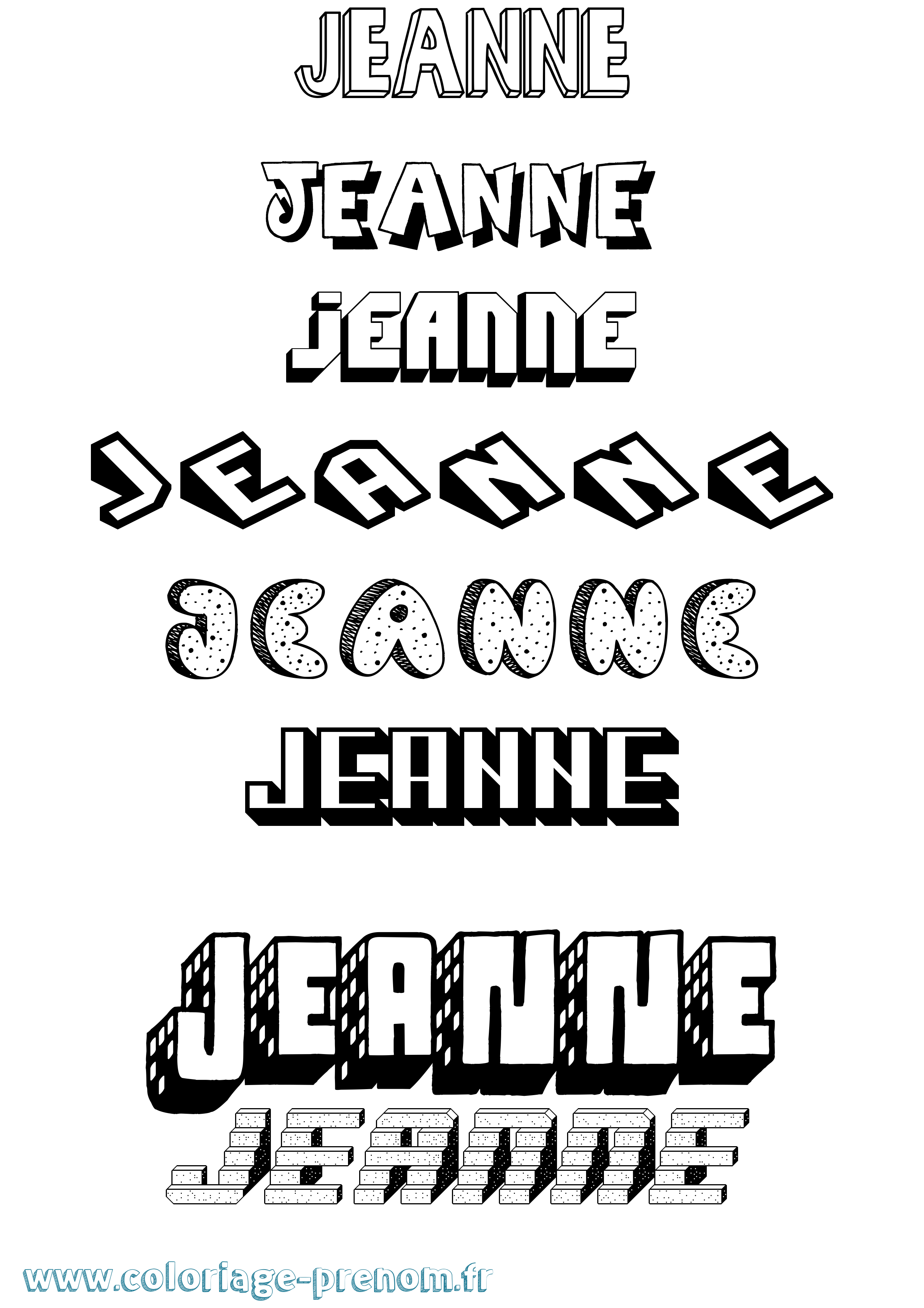 Coloriage prénom Jeanne Effet 3D