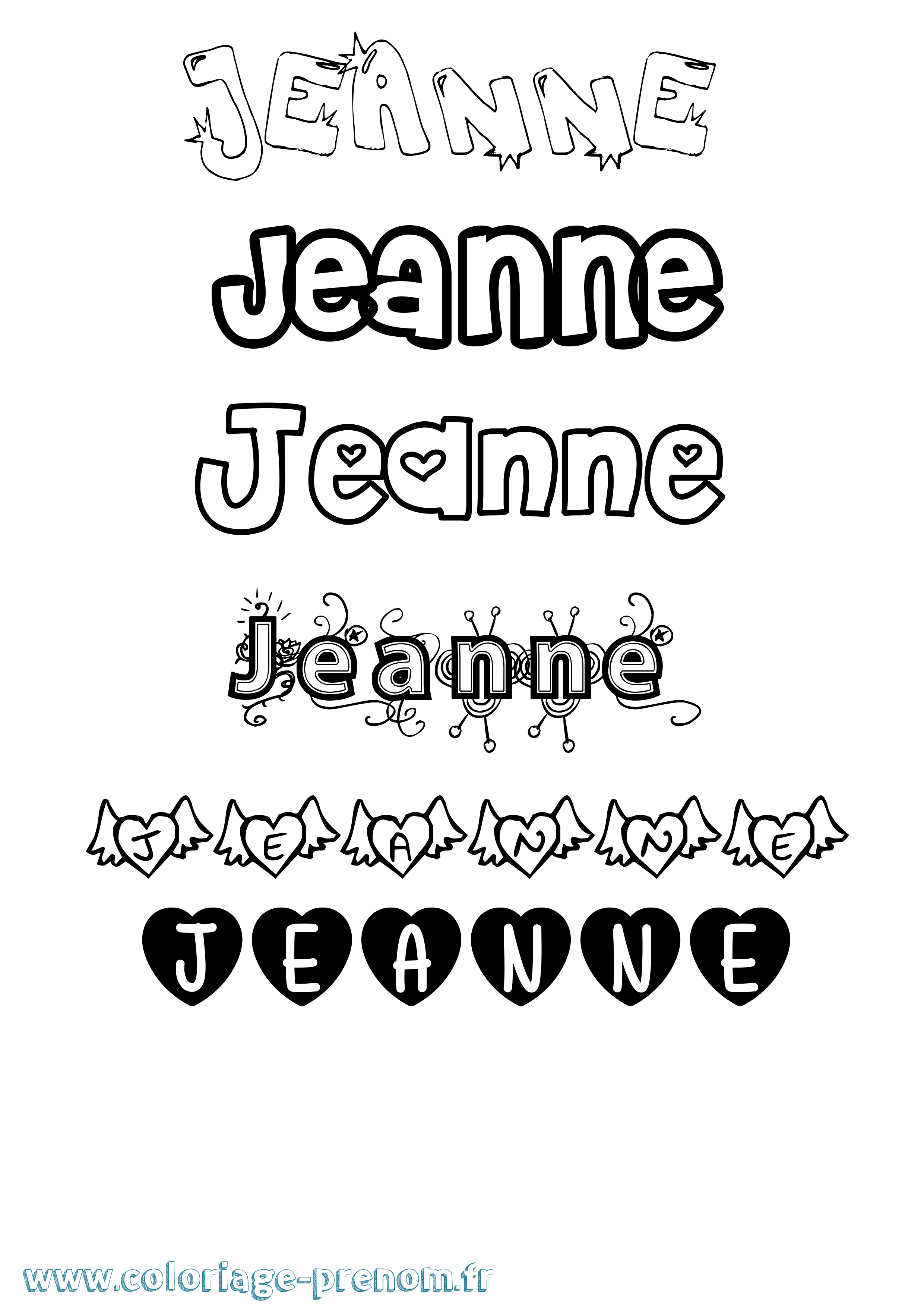Coloriage prénom Jeanne Girly