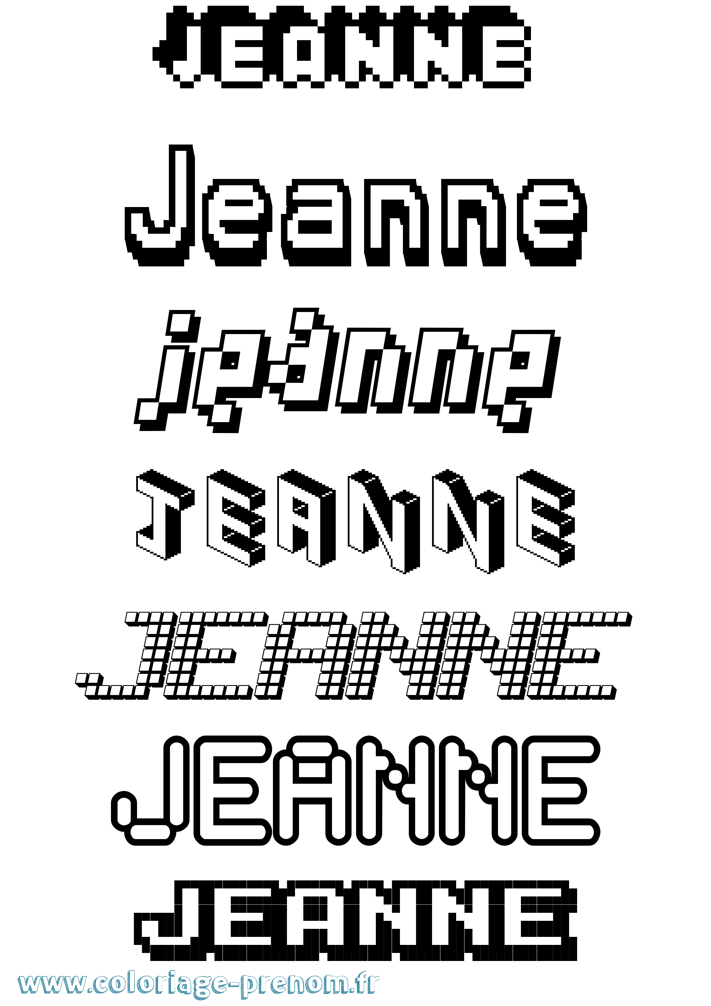 Coloriage prénom Jeanne Pixel