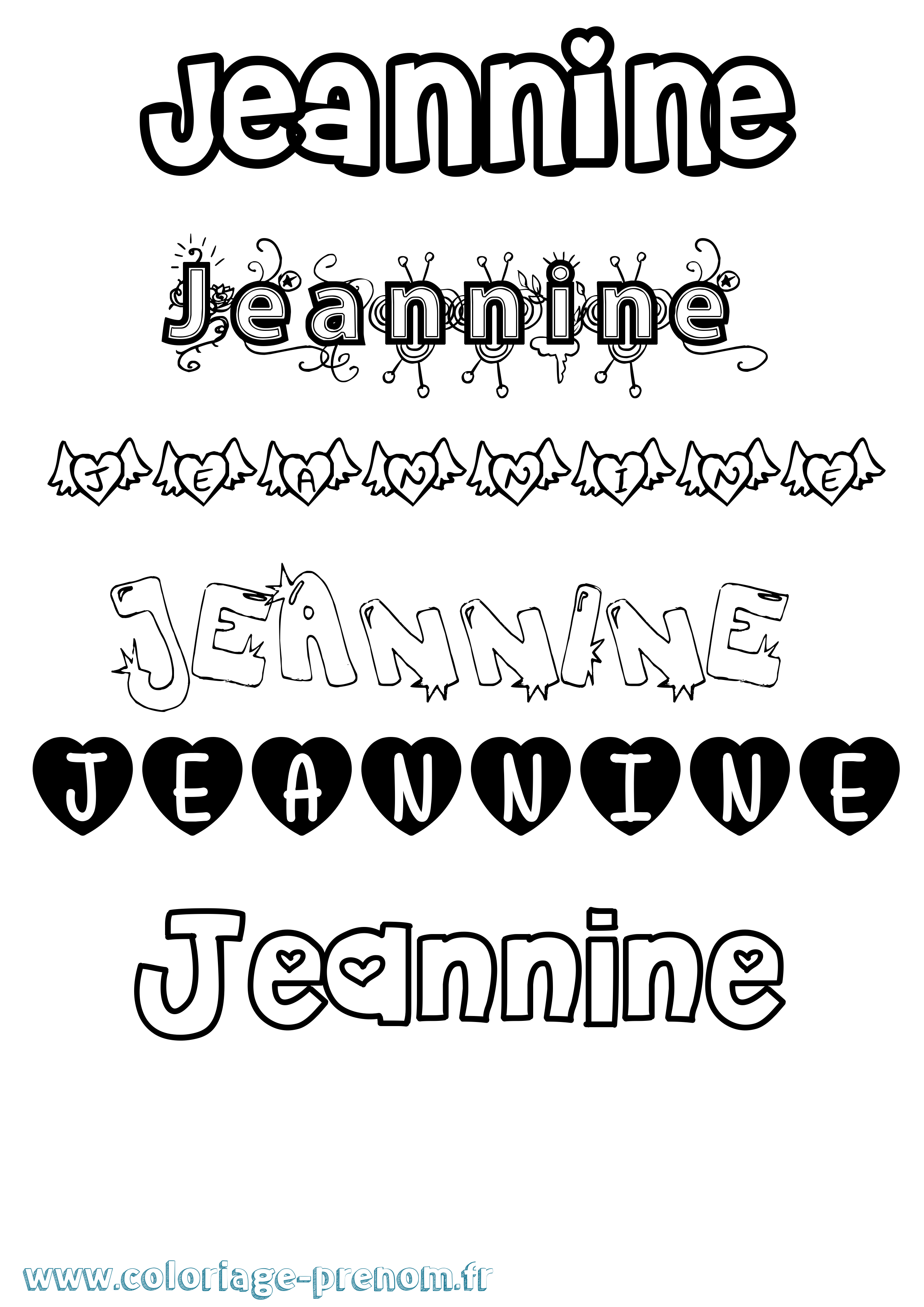Coloriage prénom Jeannine Girly