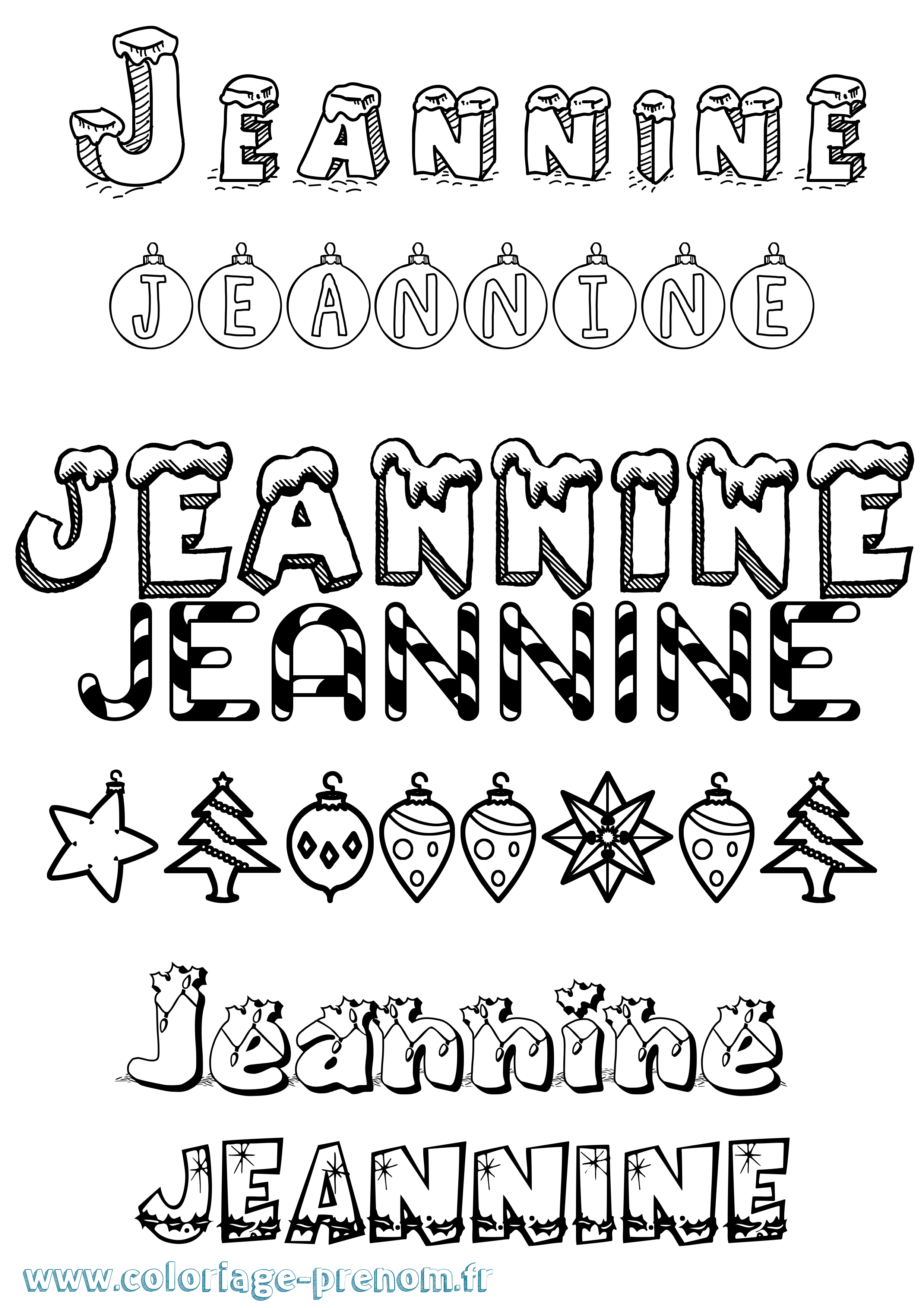 Coloriage prénom Jeannine Noël