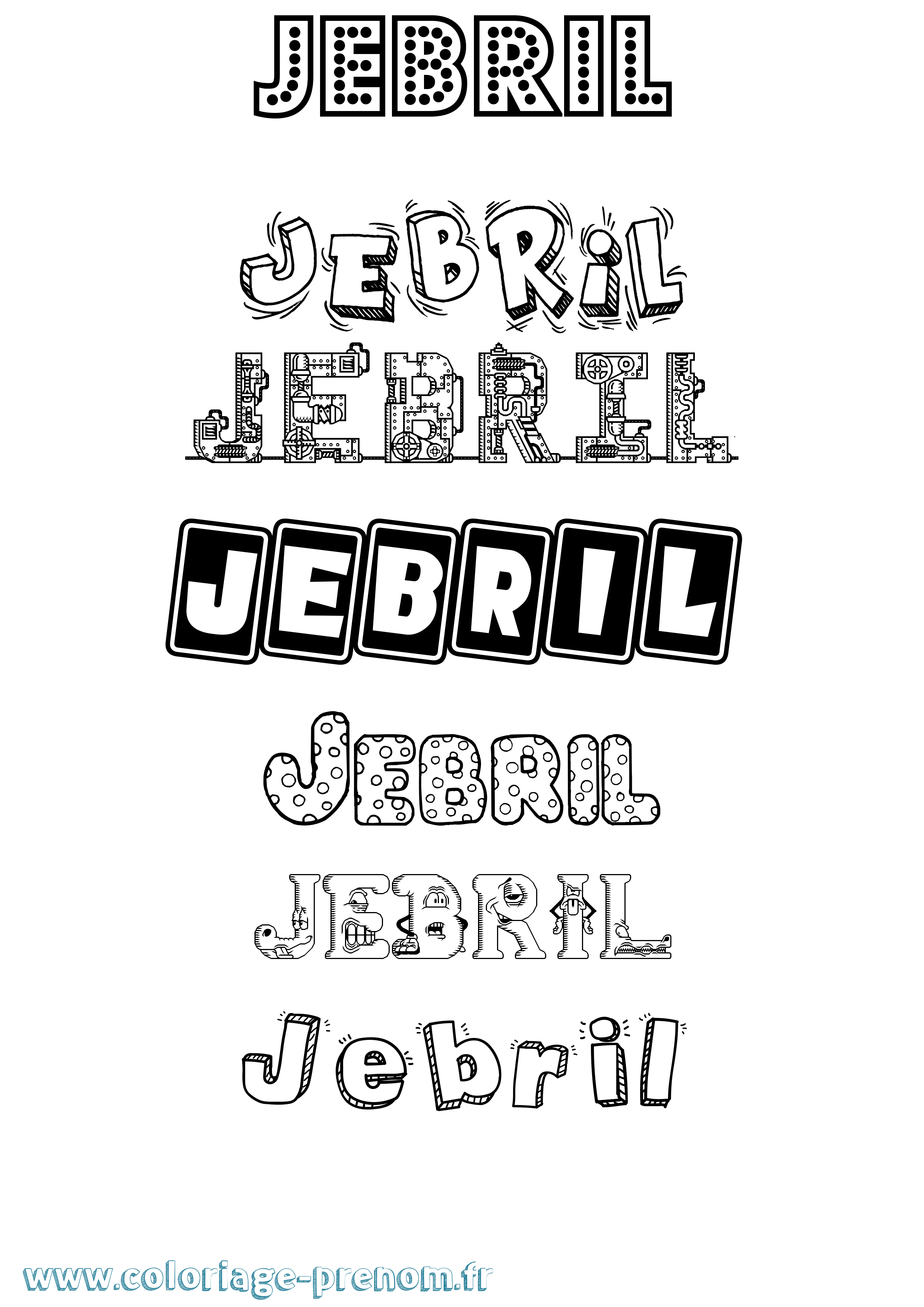 Coloriage prénom Jebril Fun