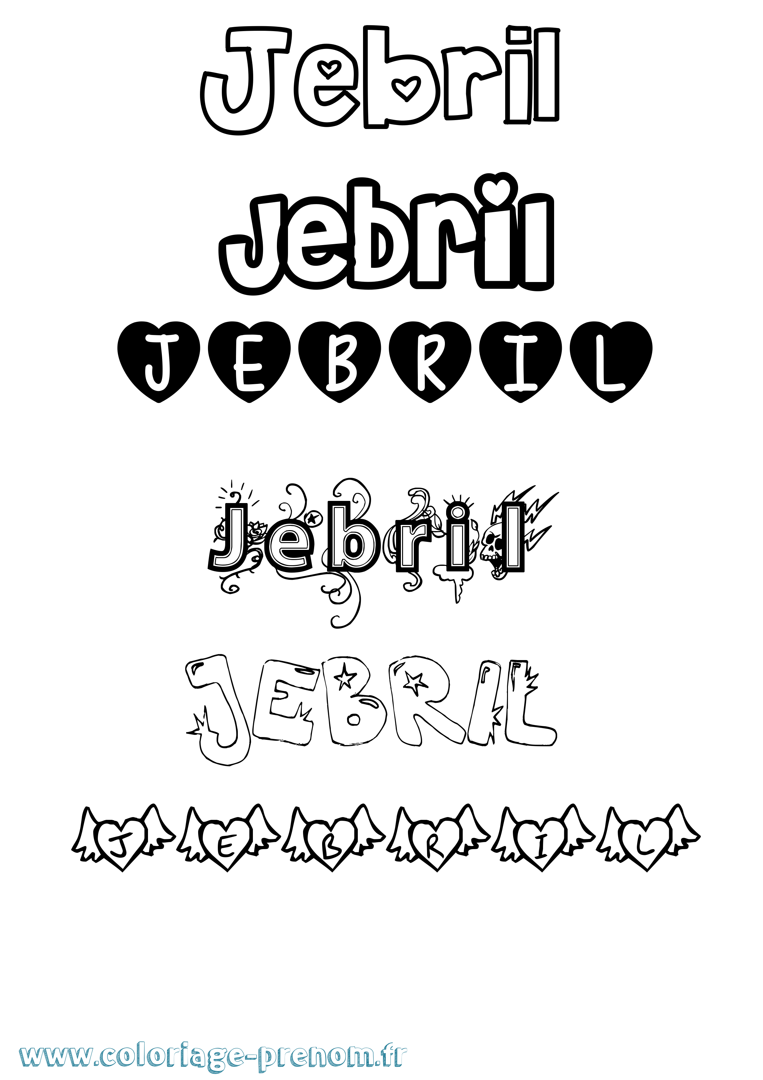 Coloriage prénom Jebril Girly