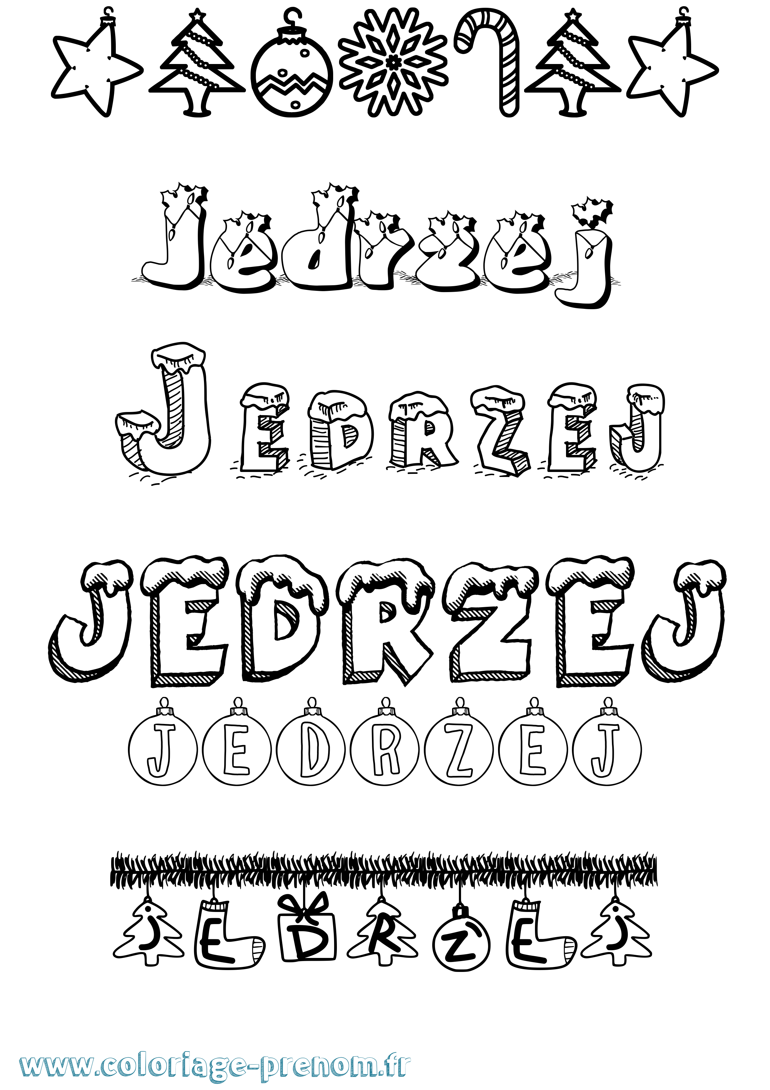 Coloriage Jedrzej Noël Coloriage prénom Jedrzej Noël