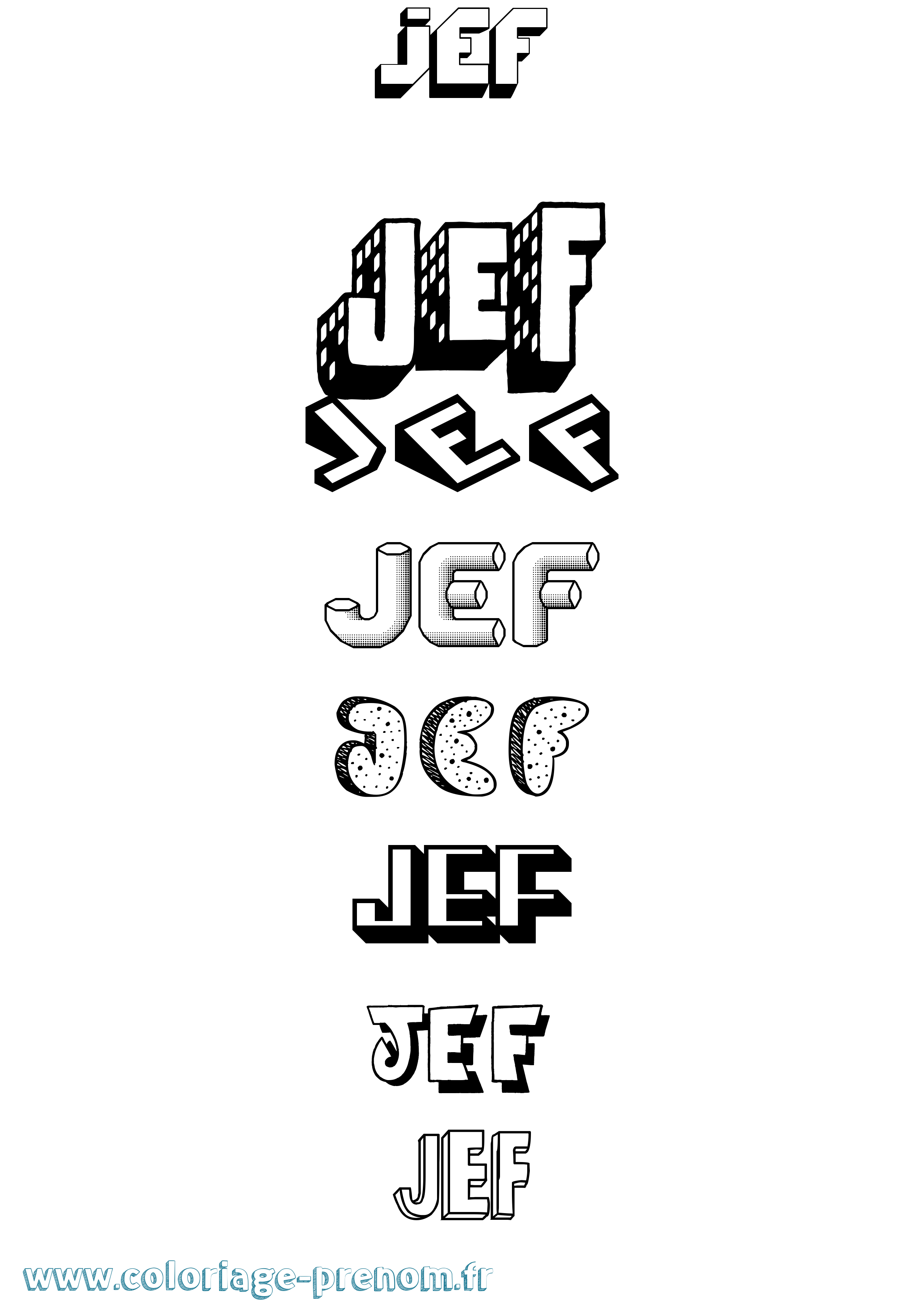 Coloriage prénom Jef Effet 3D