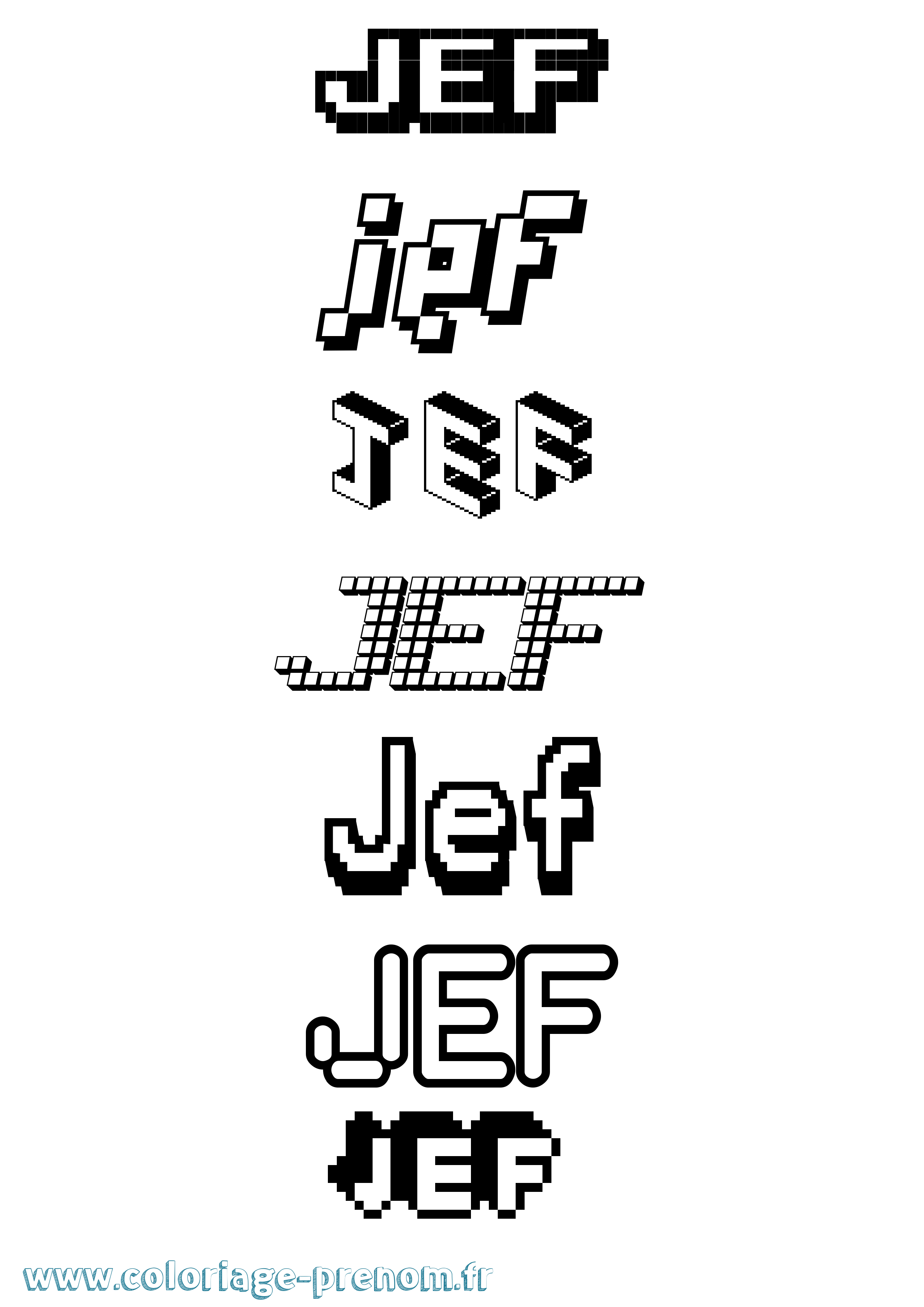 Coloriage prénom Jef Pixel