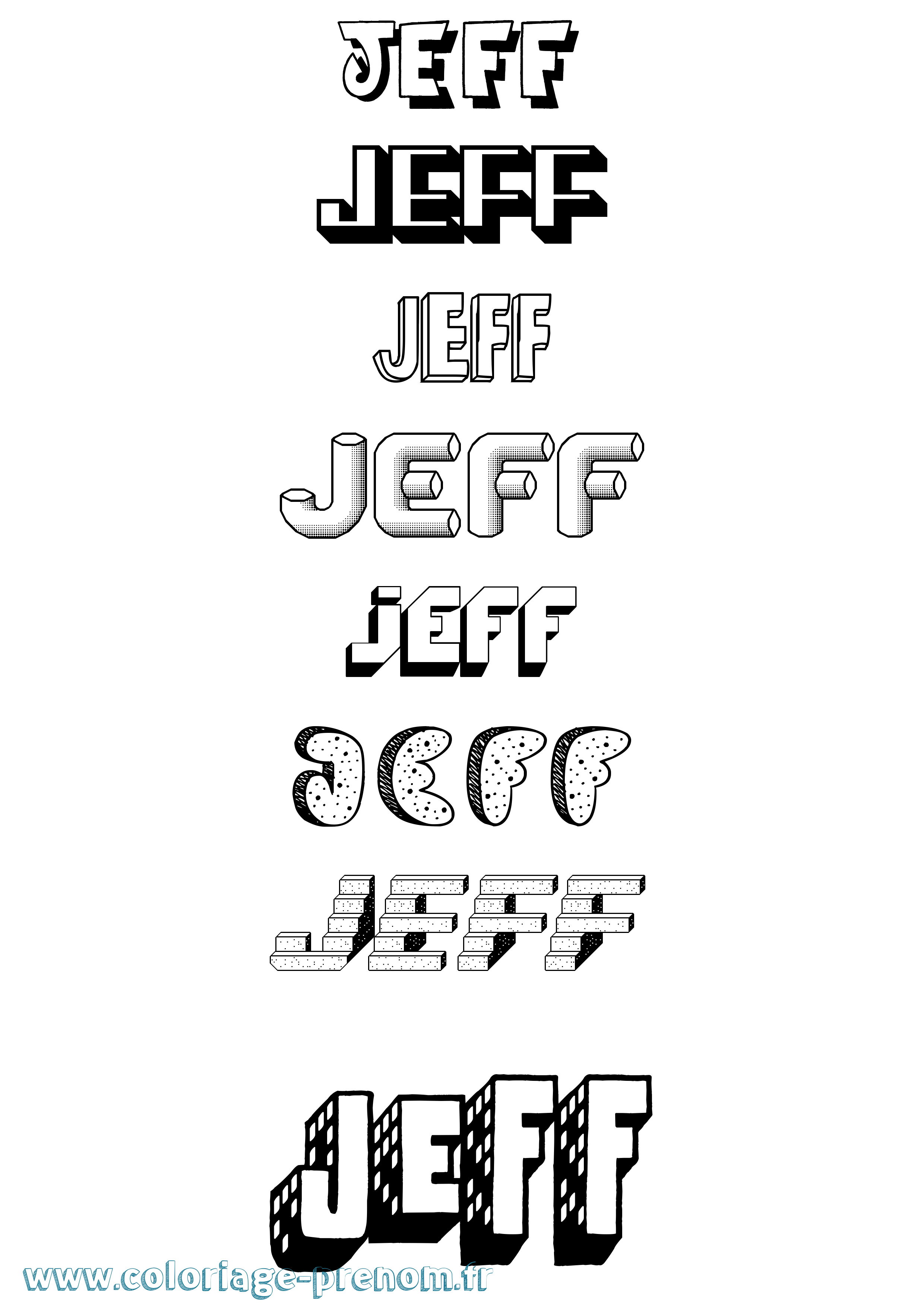 Coloriage prénom Jeff Effet 3D