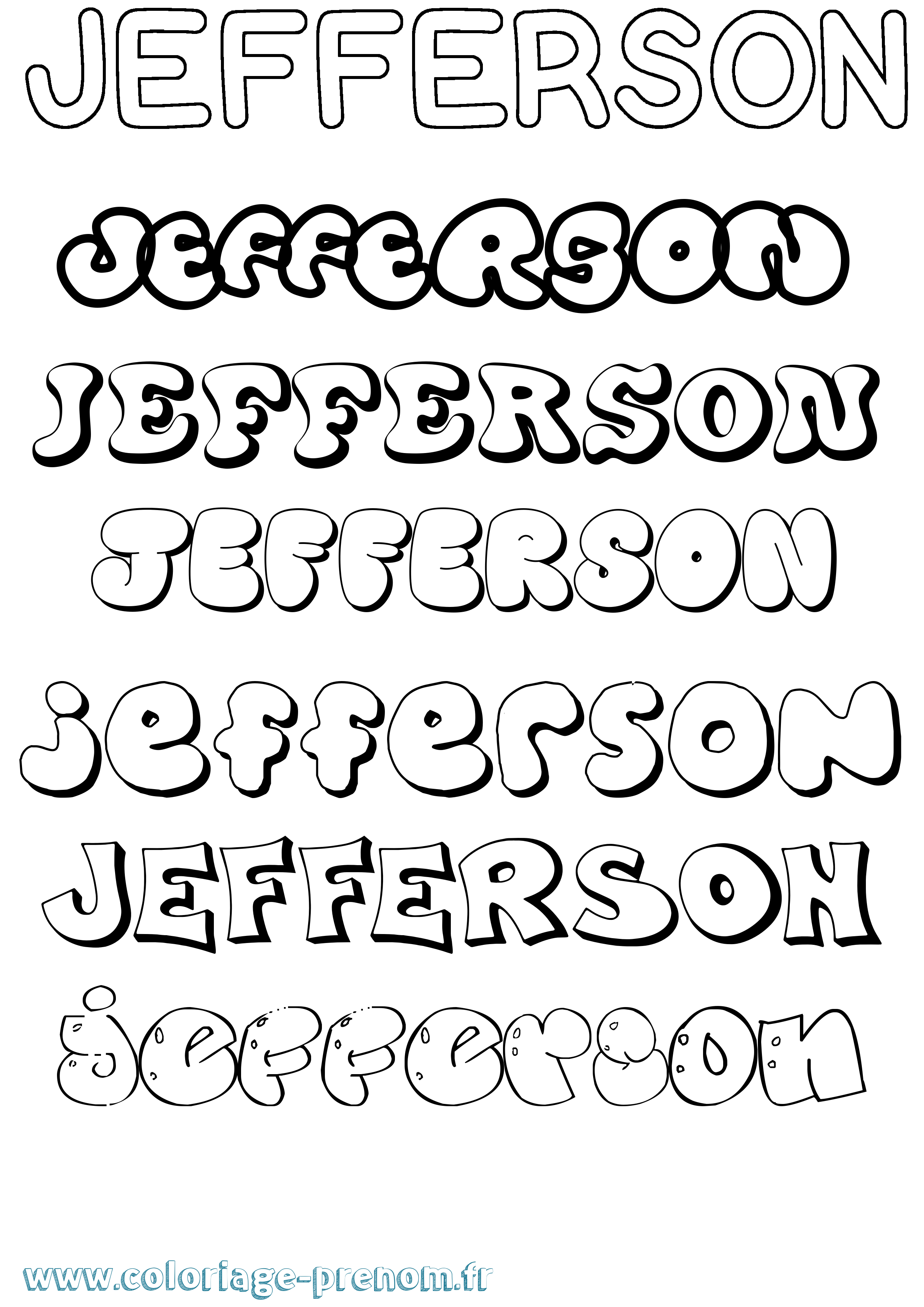 Coloriage prénom Jefferson Bubble
