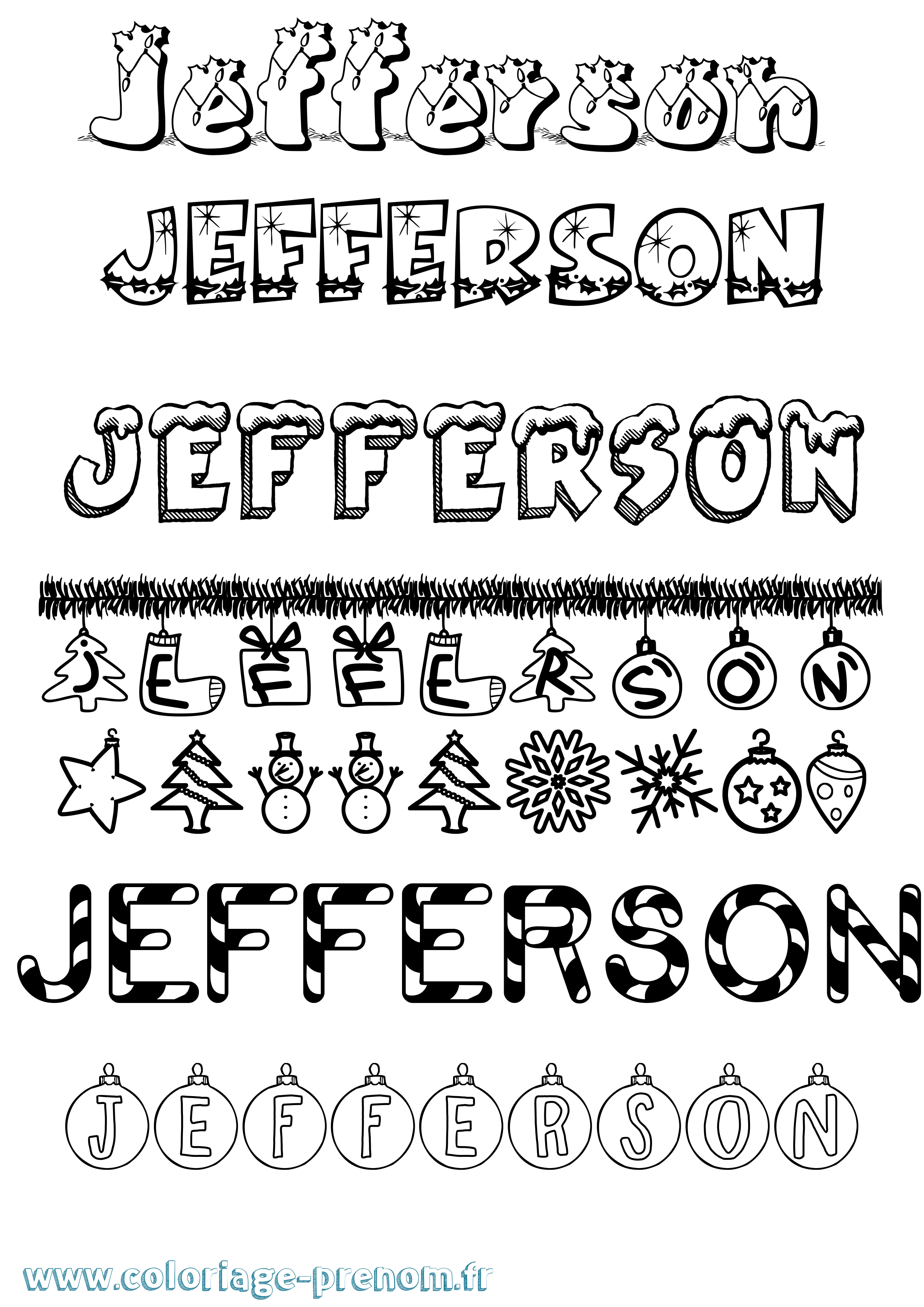 Coloriage prénom Jefferson Noël