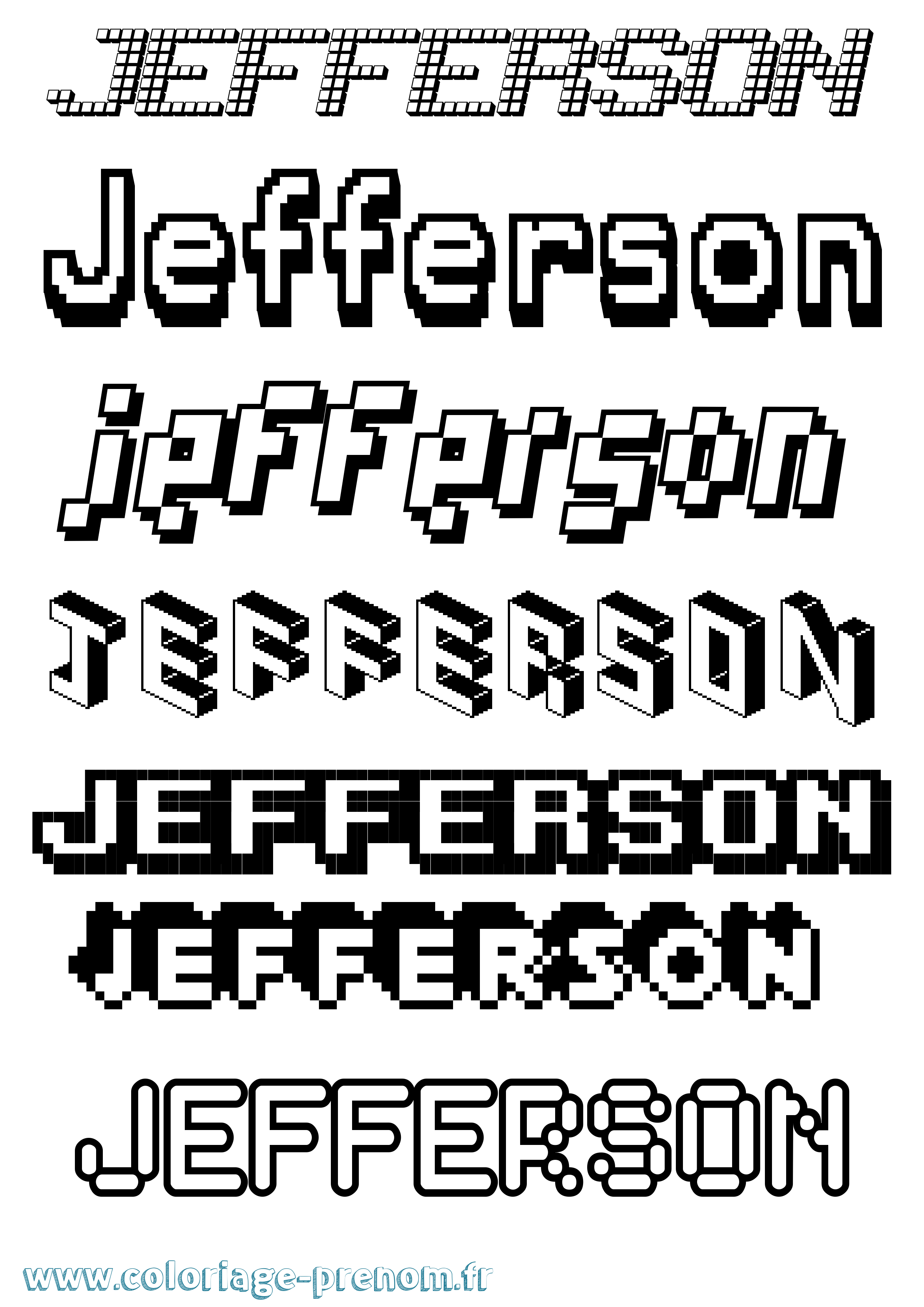 Coloriage prénom Jefferson Pixel