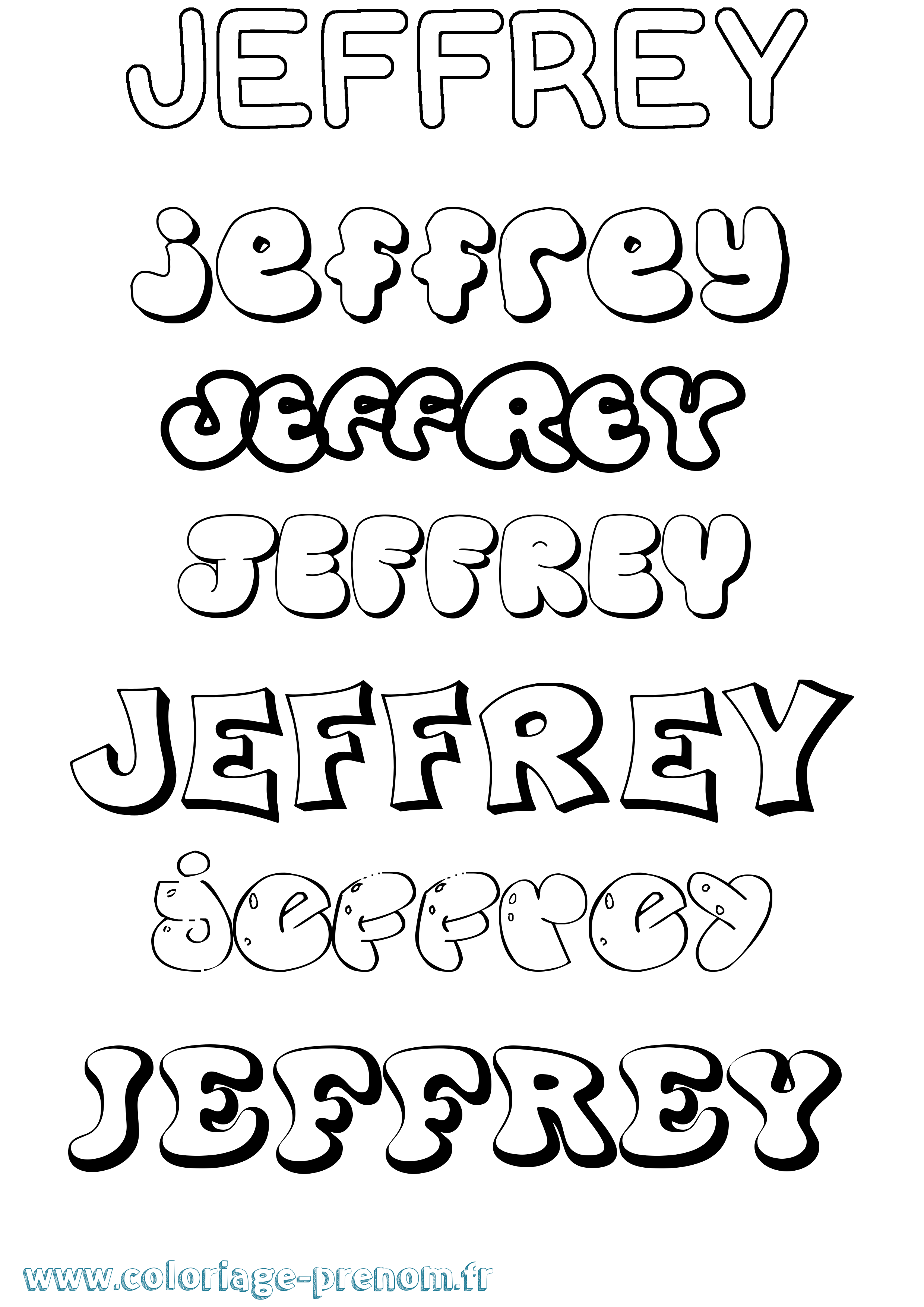 Coloriage prénom Jeffrey Bubble