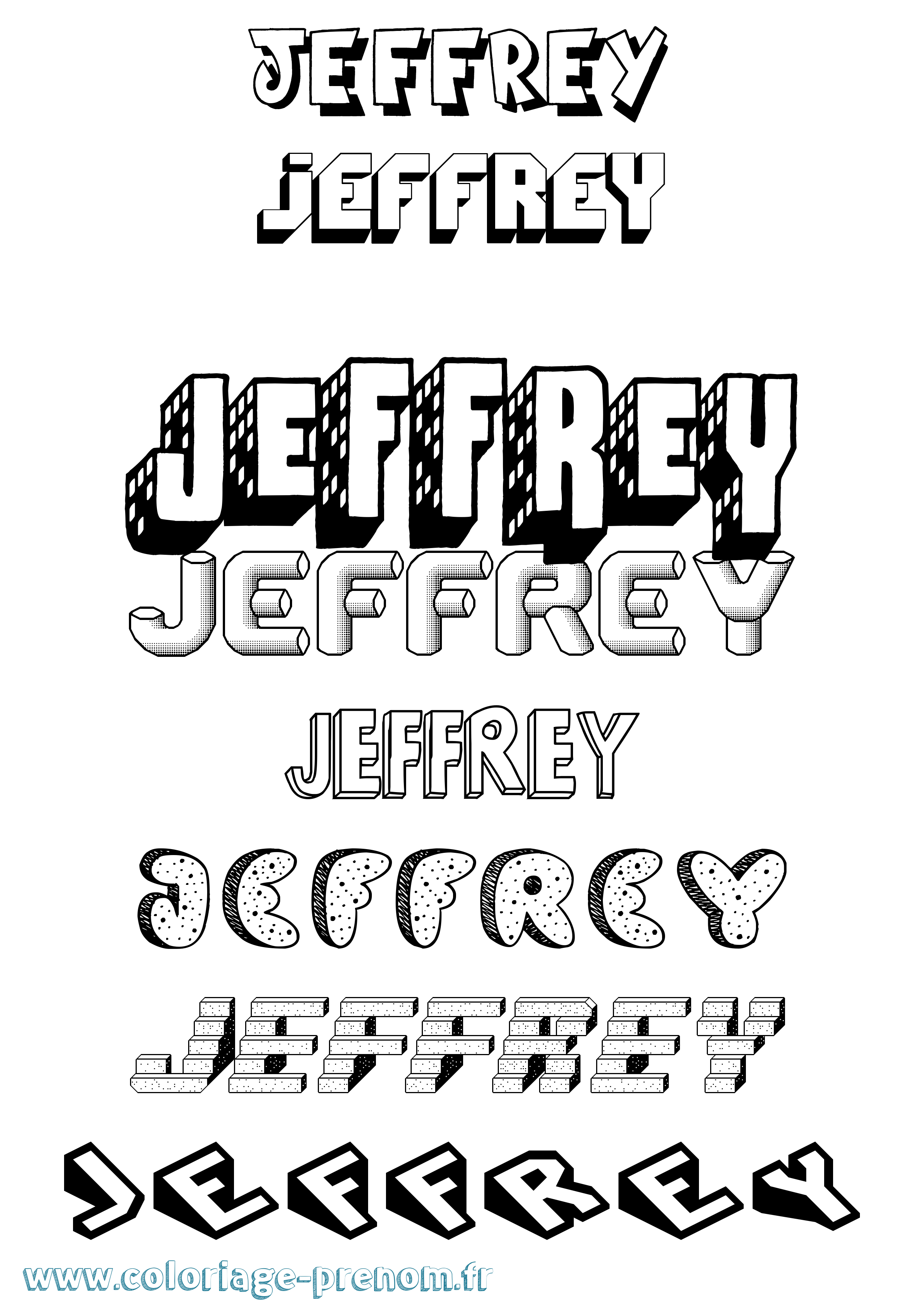 Coloriage Jeffrey Effet 3D Coloriage prénom Jeffrey Effet 3D