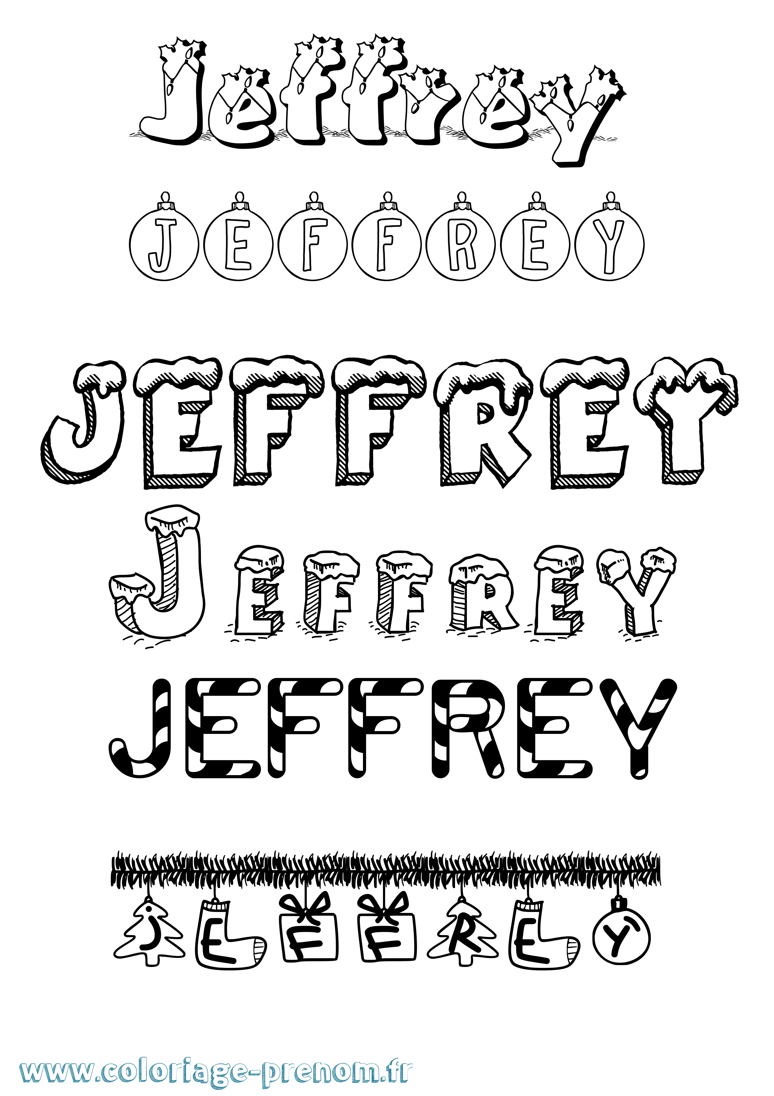 Coloriage Jeffrey Noël Coloriage prénom Jeffrey Noël