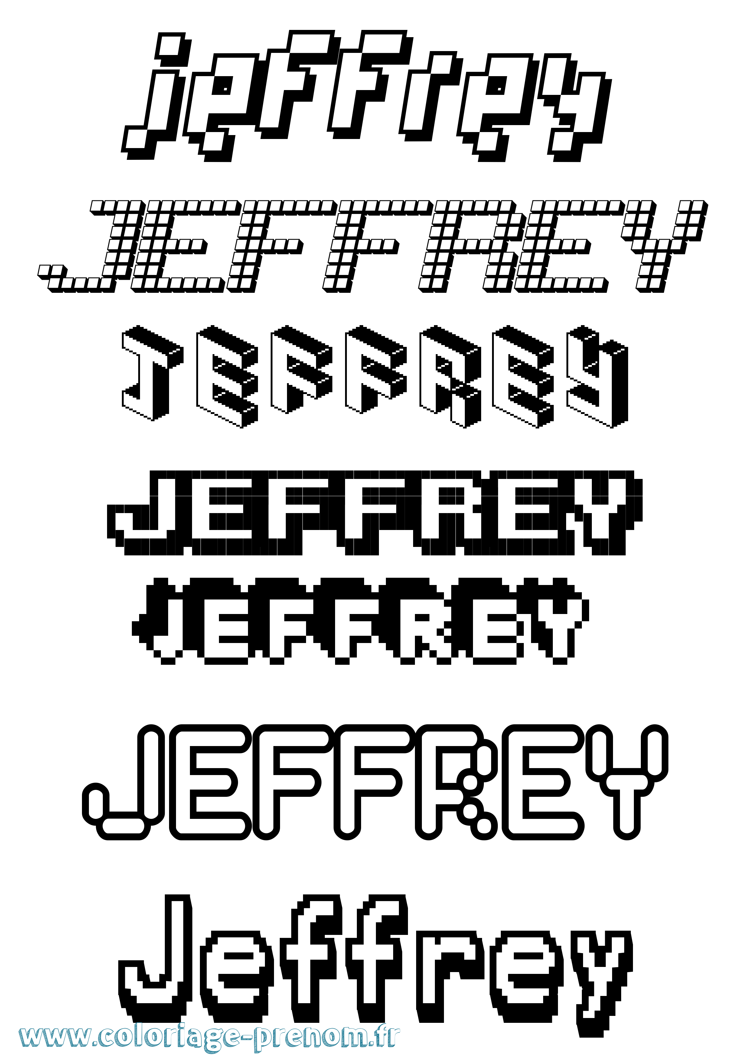 Coloriage Jeffrey Pixel Coloriage prénom Jeffrey Pixel