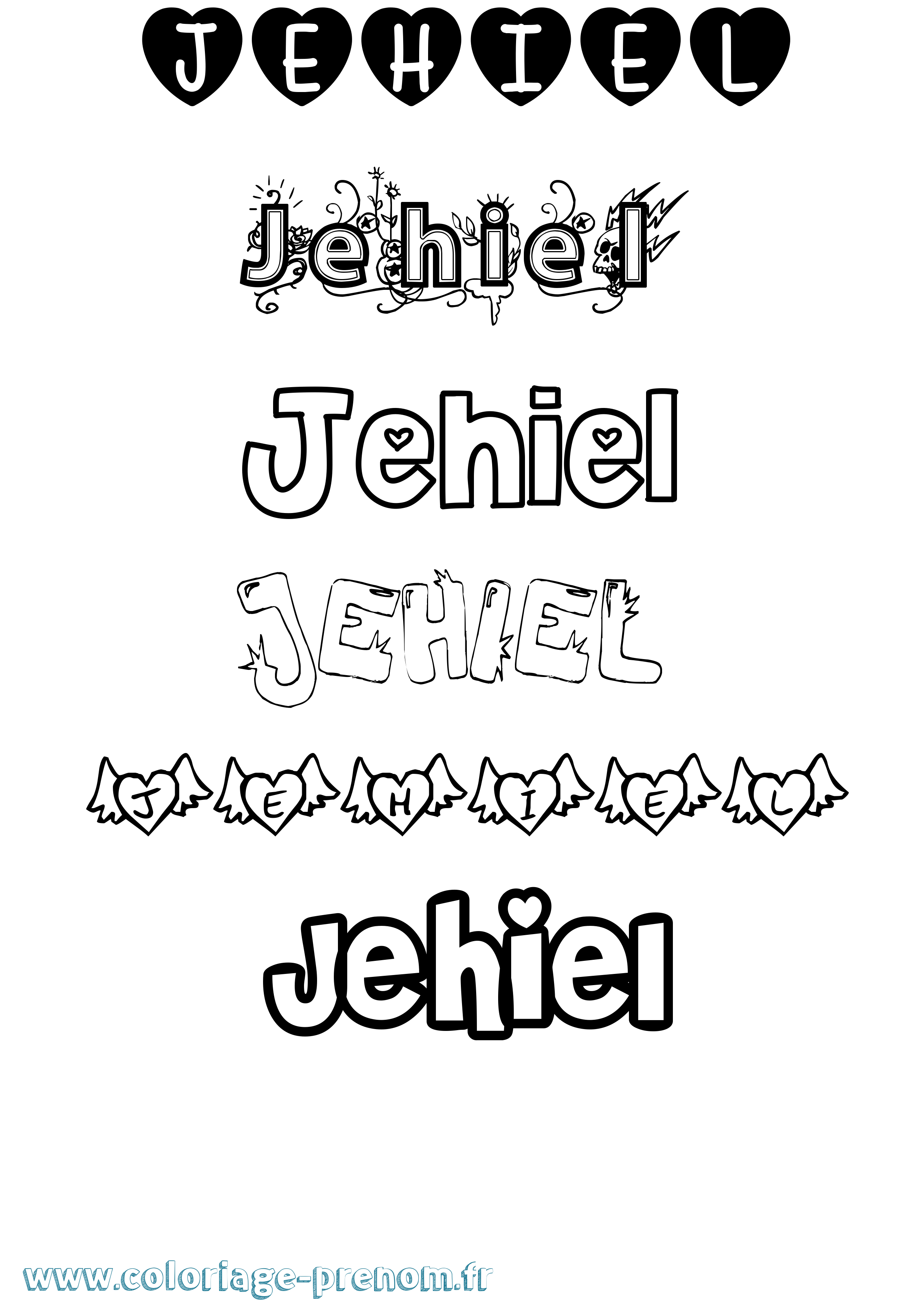 Coloriage prénom Jehiel Girly