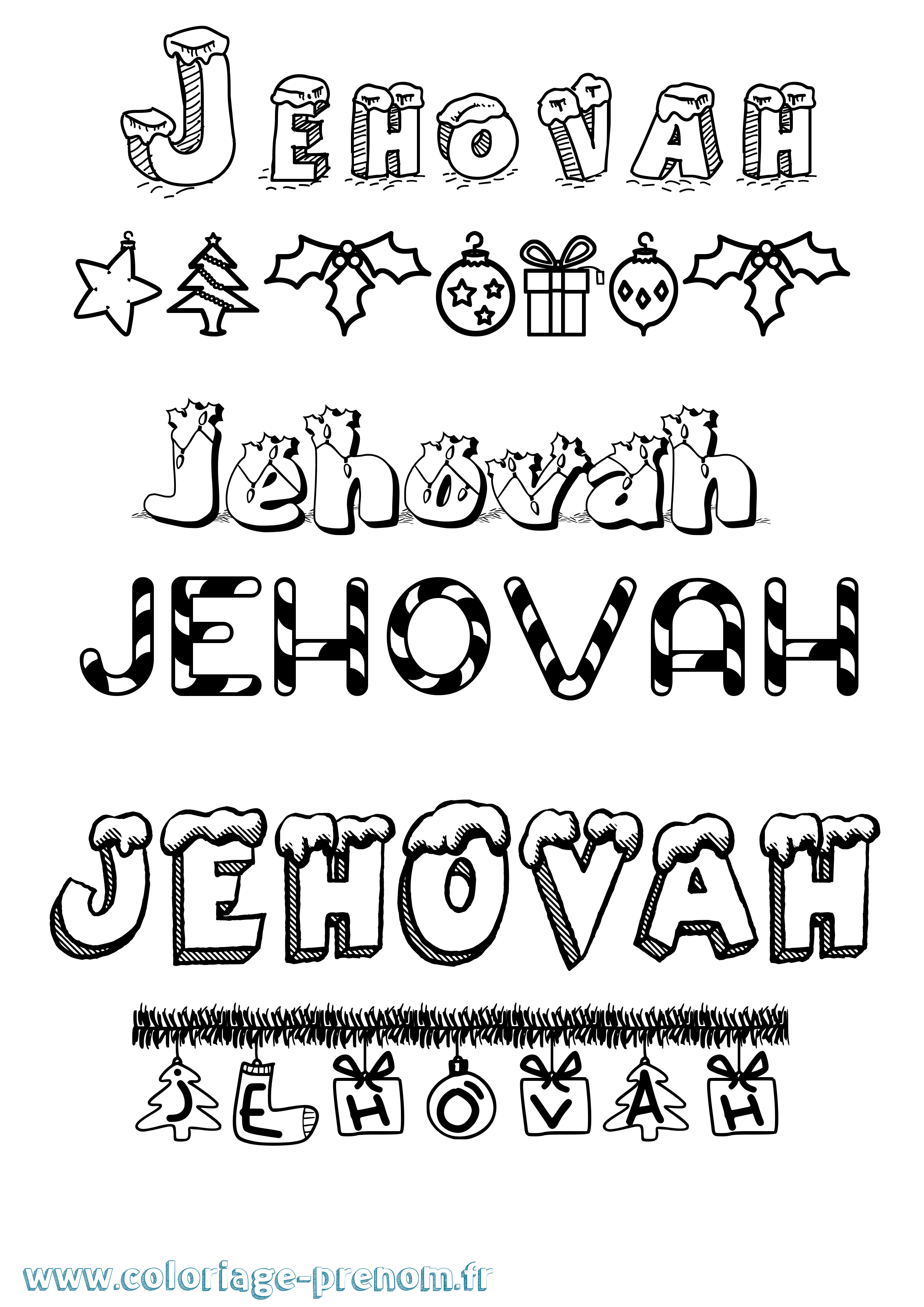 Coloriage prénom Jehovah Noël